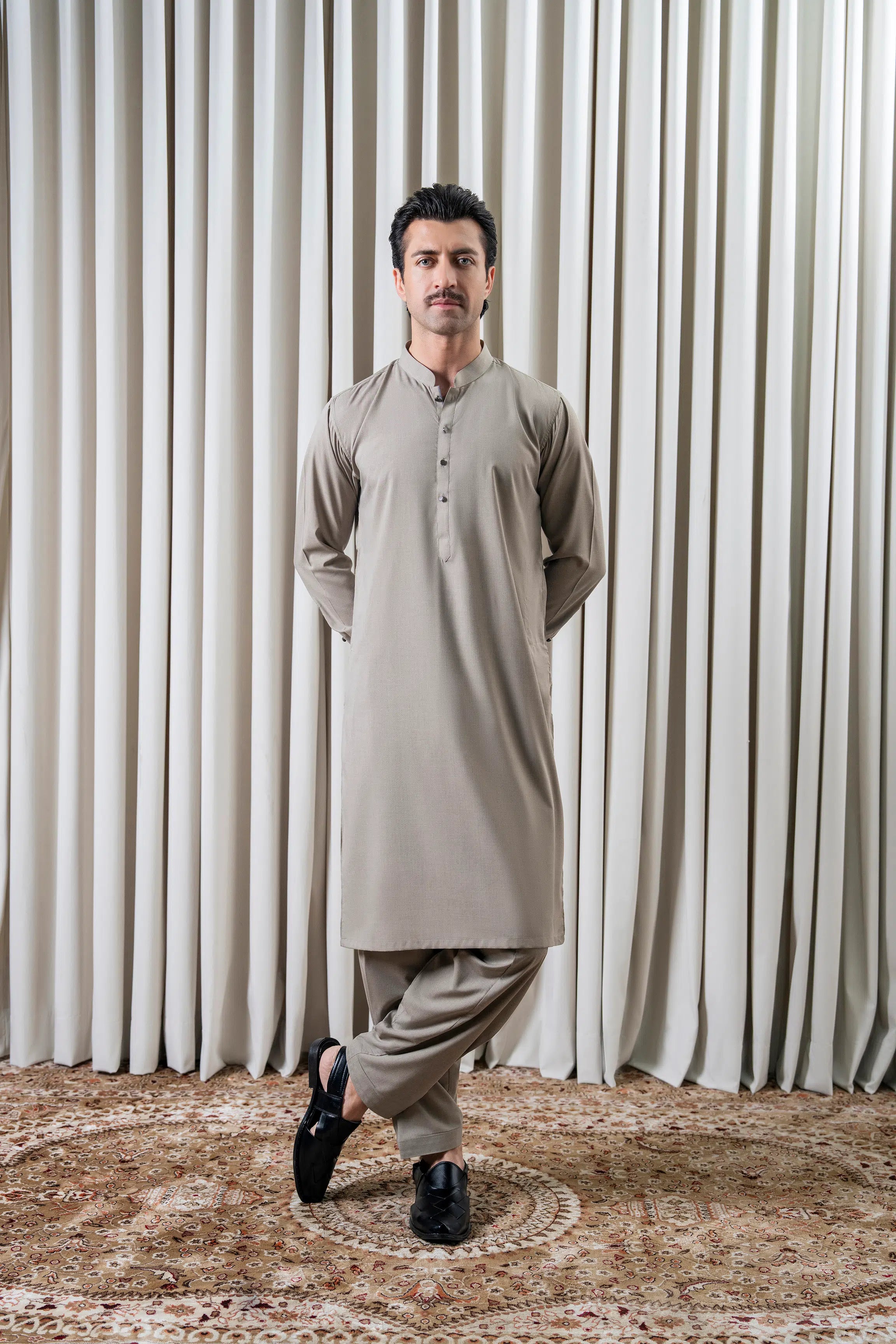 BLENDED MELANGE KAMEEZ SHALWAR - CLASSIC COLLECTION LIGHT OLIVE