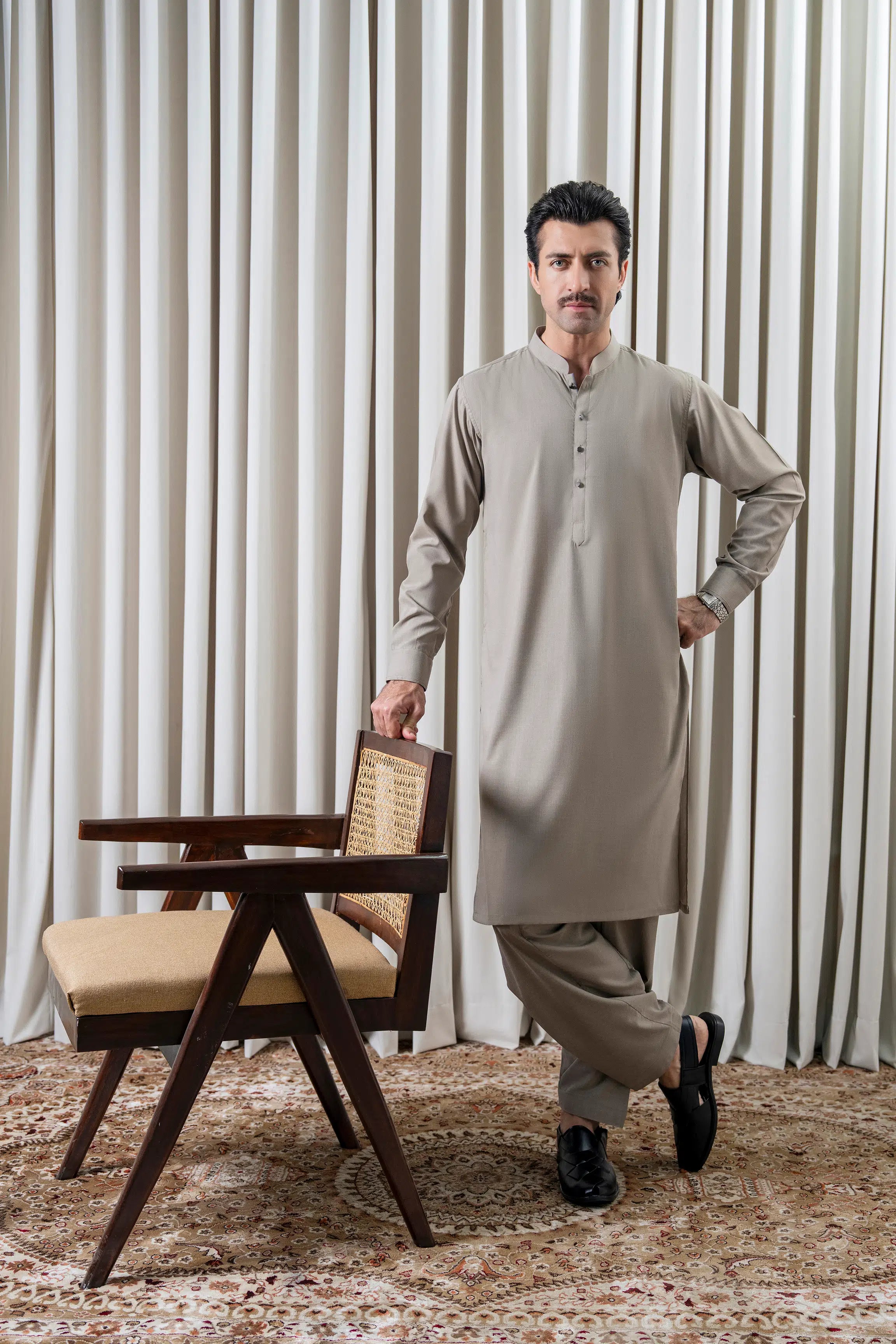 BLENDED MELANGE KAMEEZ SHALWAR - CLASSIC COLLECTION LIGHT OLIVE