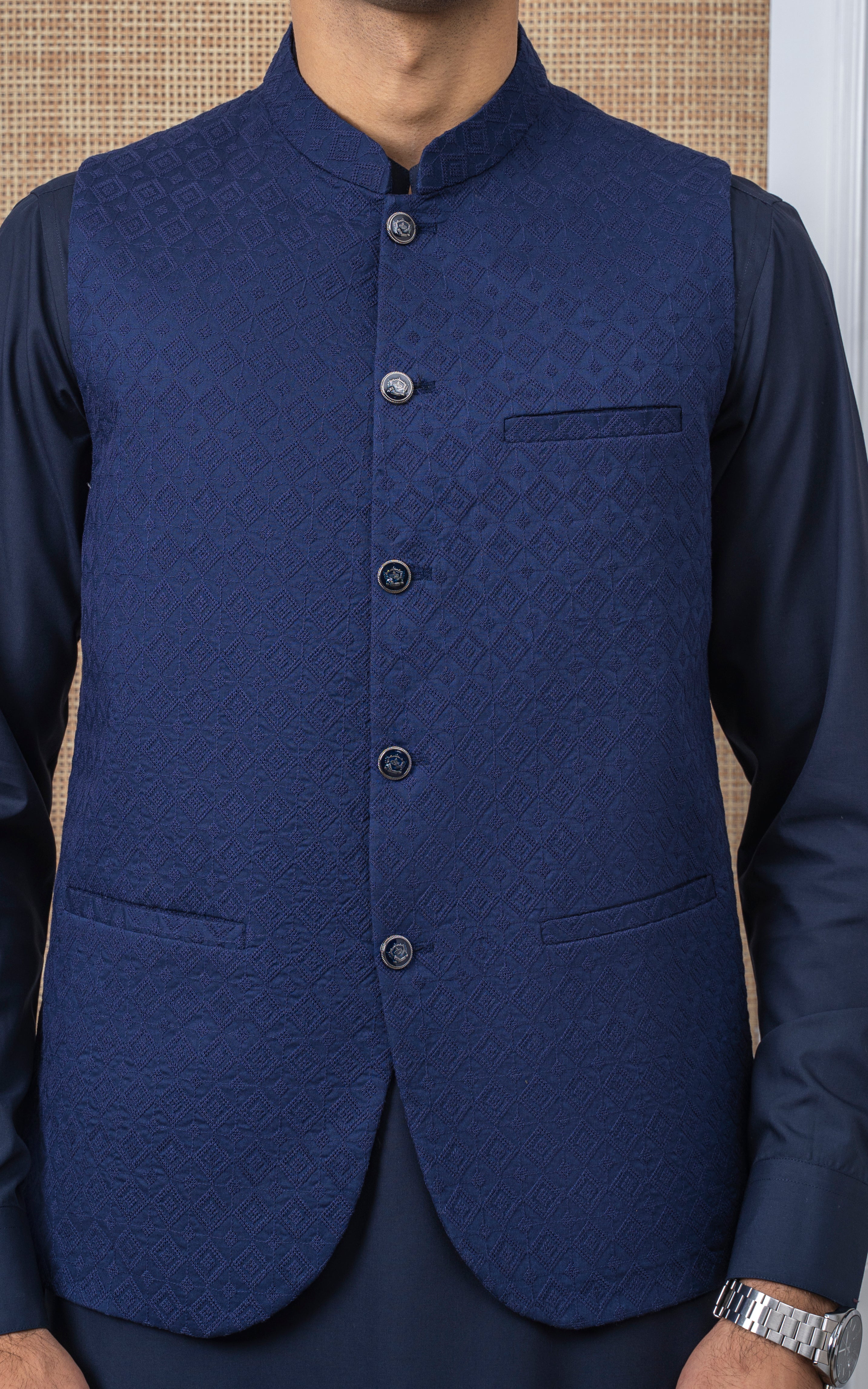 SCHIFFLI EMBROIDERED W/C -SIGNATURE COLLECTION BLUE