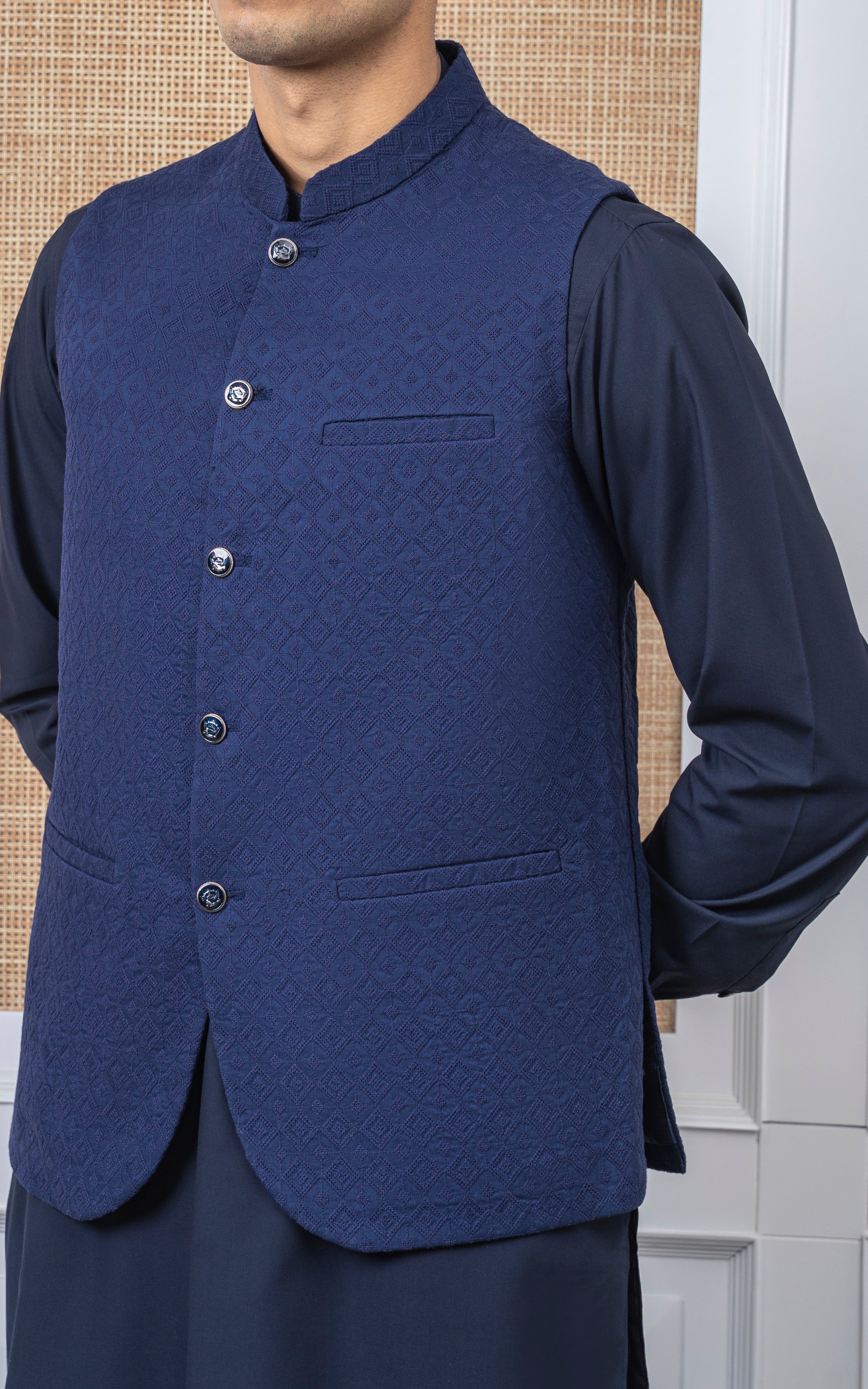 SCHIFFLI EMBROIDERED W/C -SIGNATURE COLLECTION BLUE