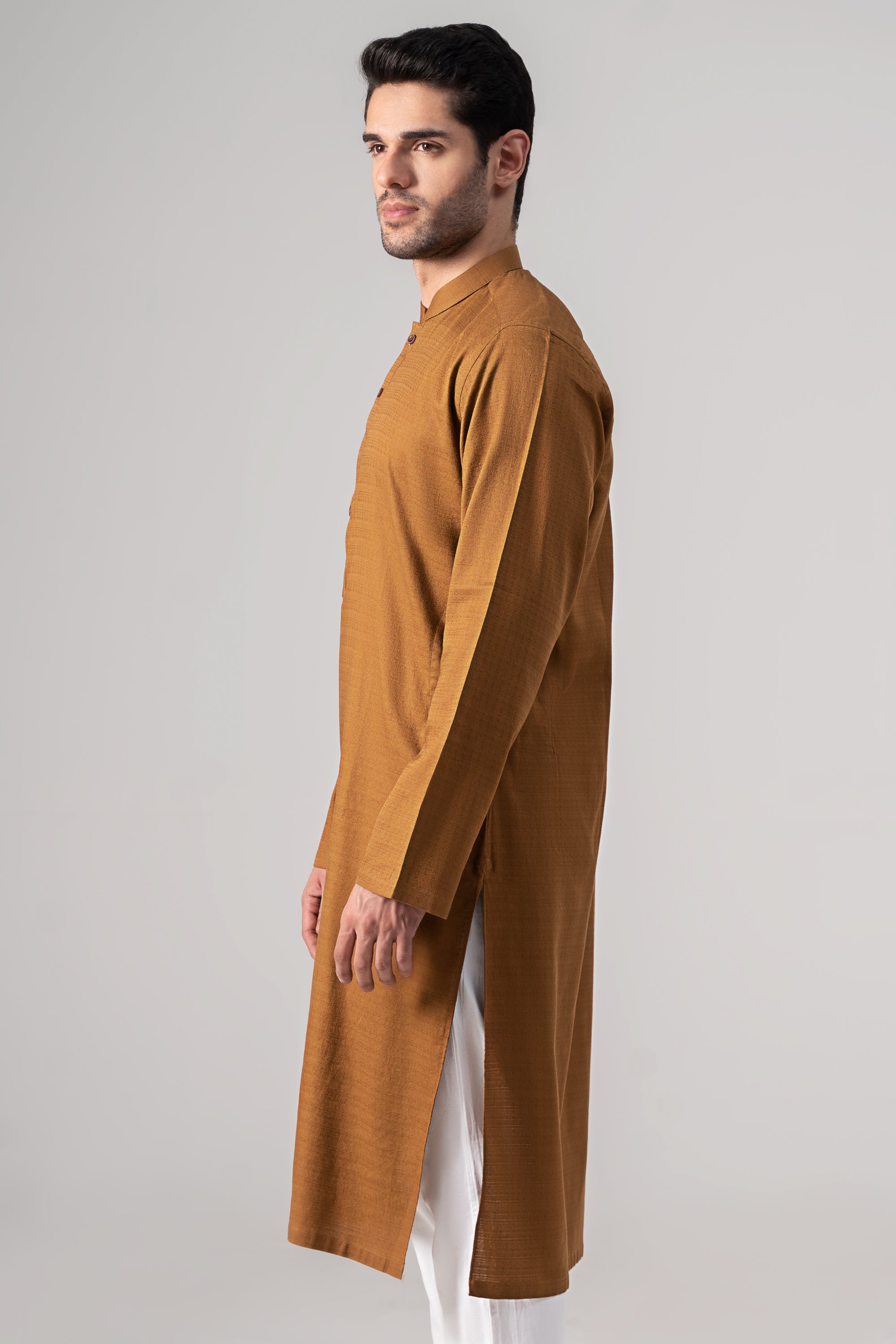 PREMIUM SELF DOBBY KURTA MUSTARD