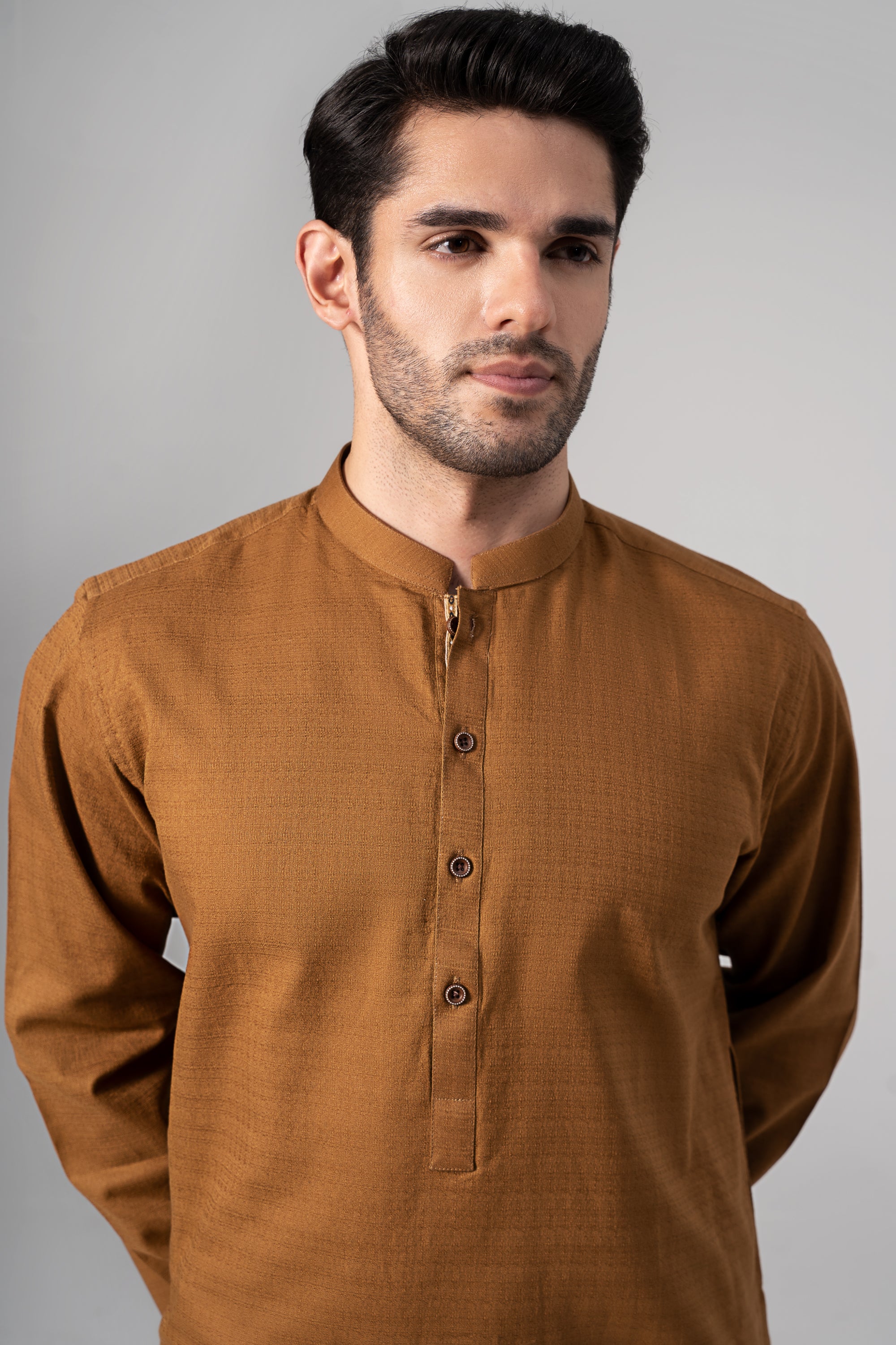 PREMIUM SELF DOBBY KURTA MUSTARD