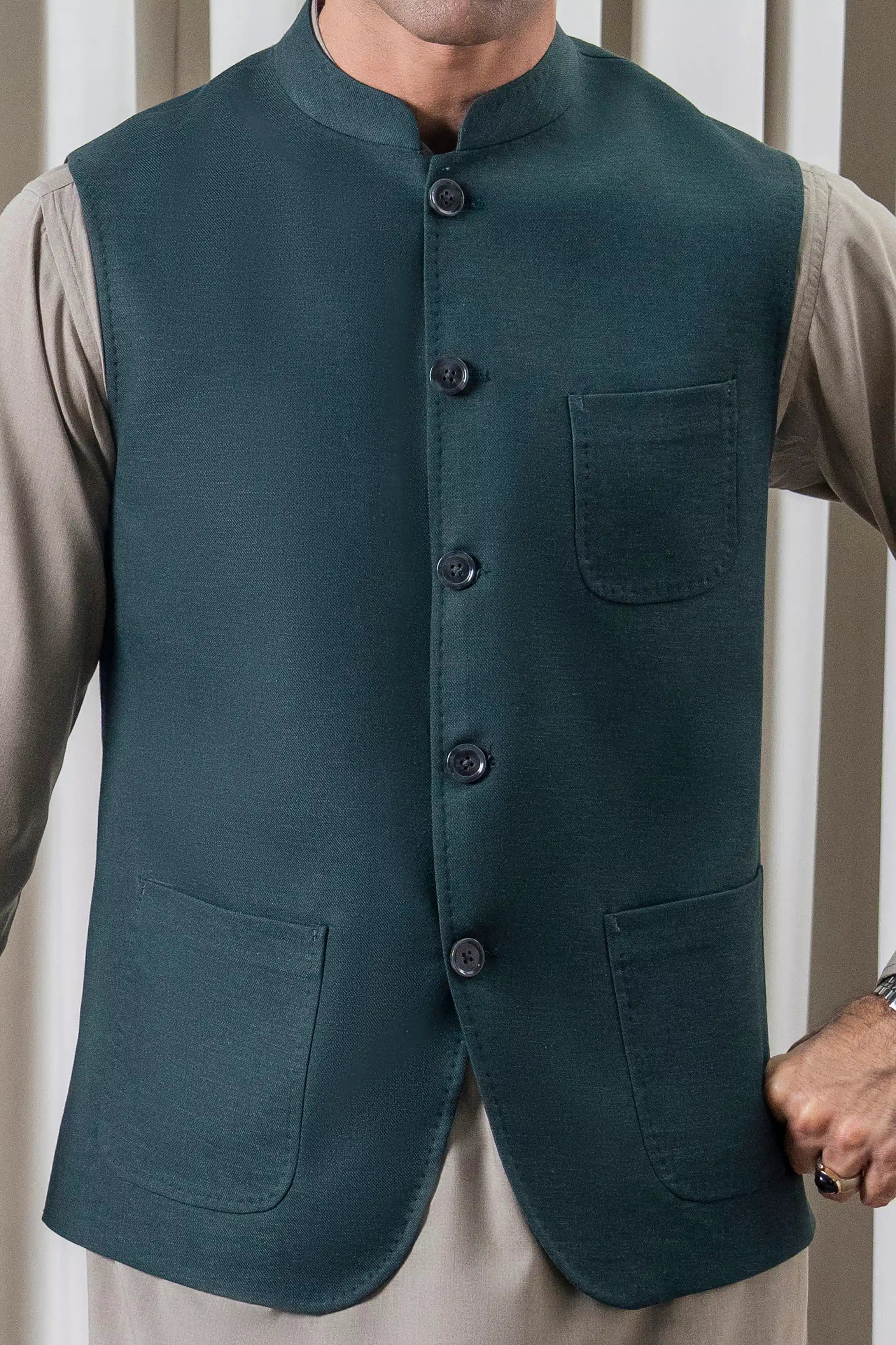 TWILL - COTTON LINEN WAISTCOAT | SIGNATURE COLLECTION BOTTLE GREEN