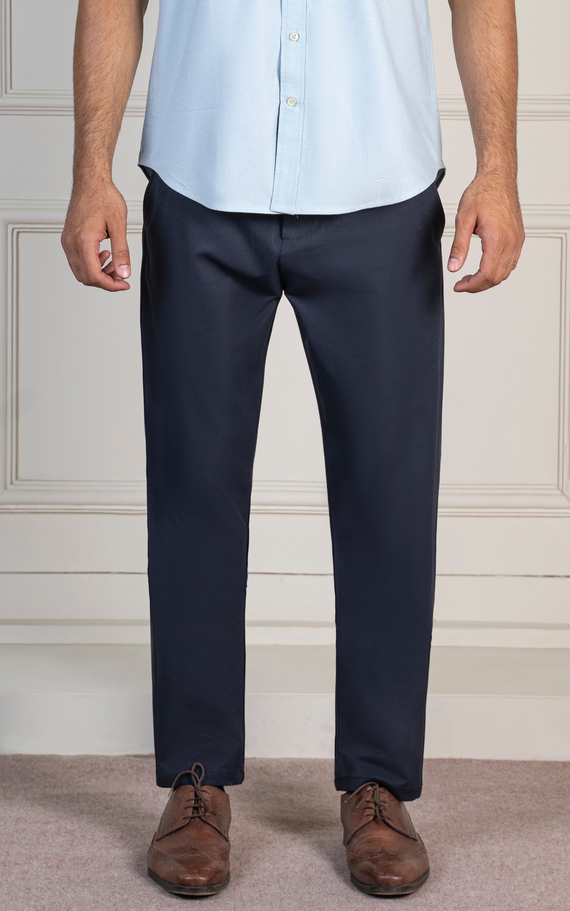 PLAIN REGULAR TAPERED BI-STRETCH PANT NAVY