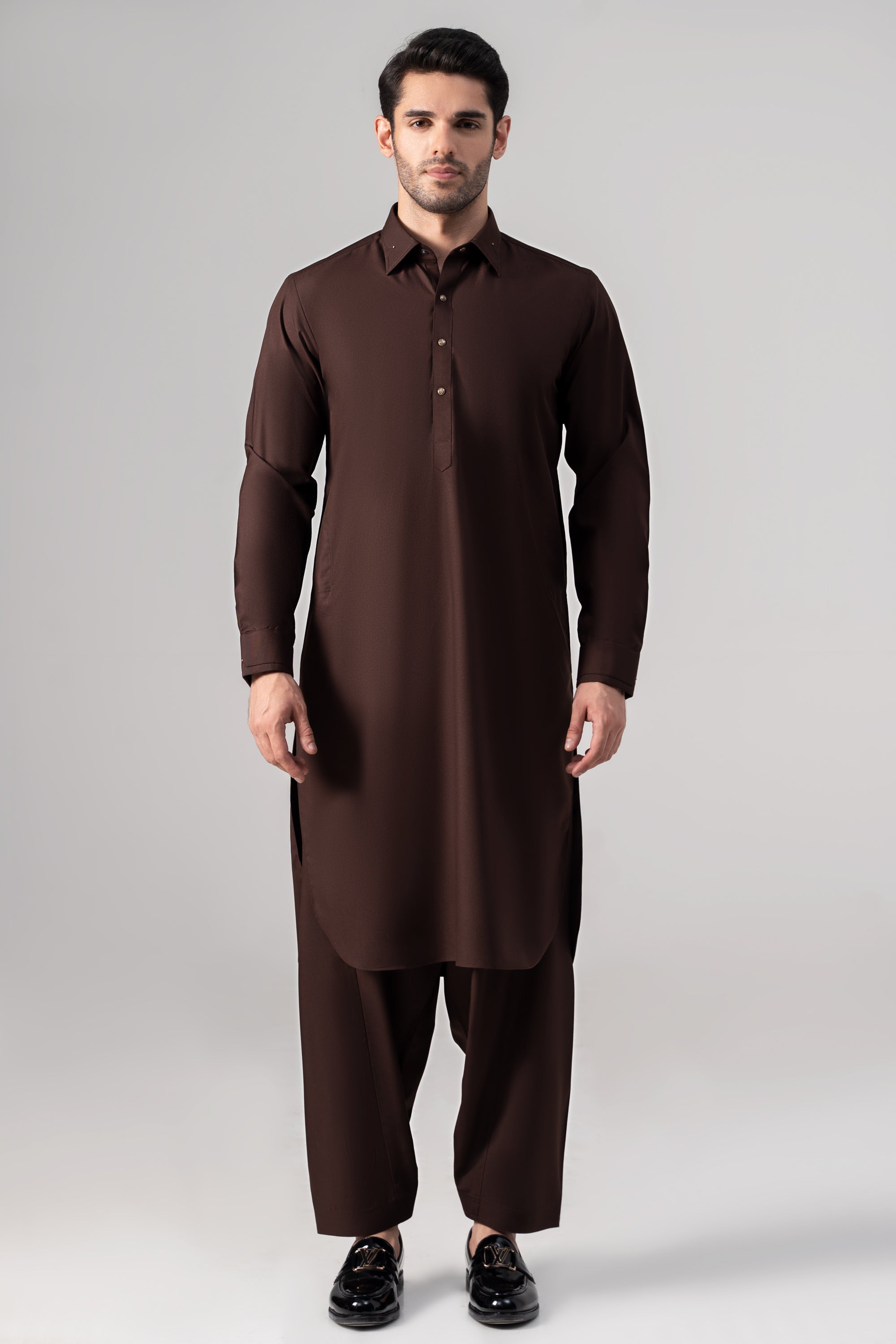 Wash & Wear Kameez Shalwar - SIGNATURE COLLECTION DARK BROWN