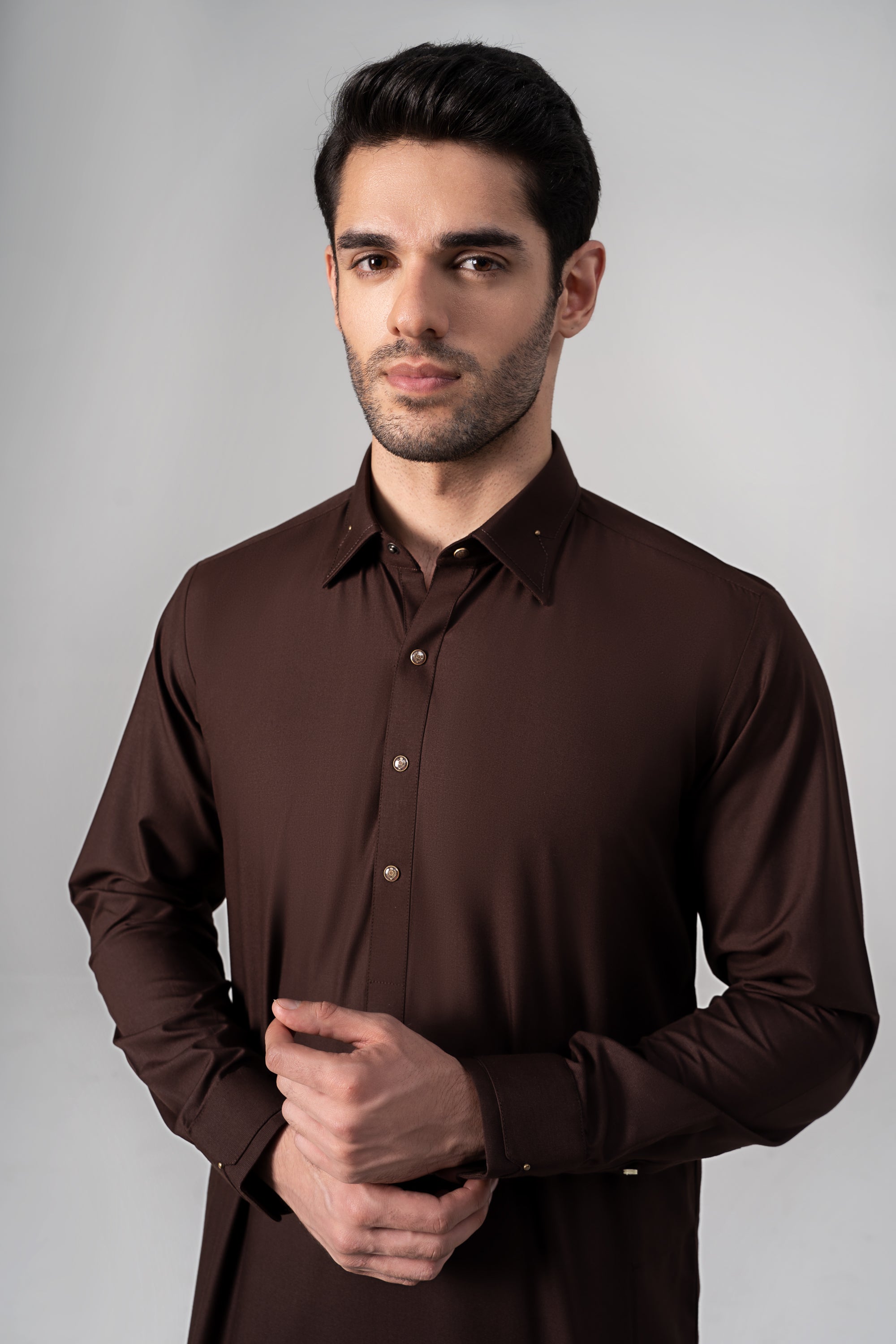 Wash & Wear Kameez Shalwar - SIGNATURE COLLECTION DARK BROWN