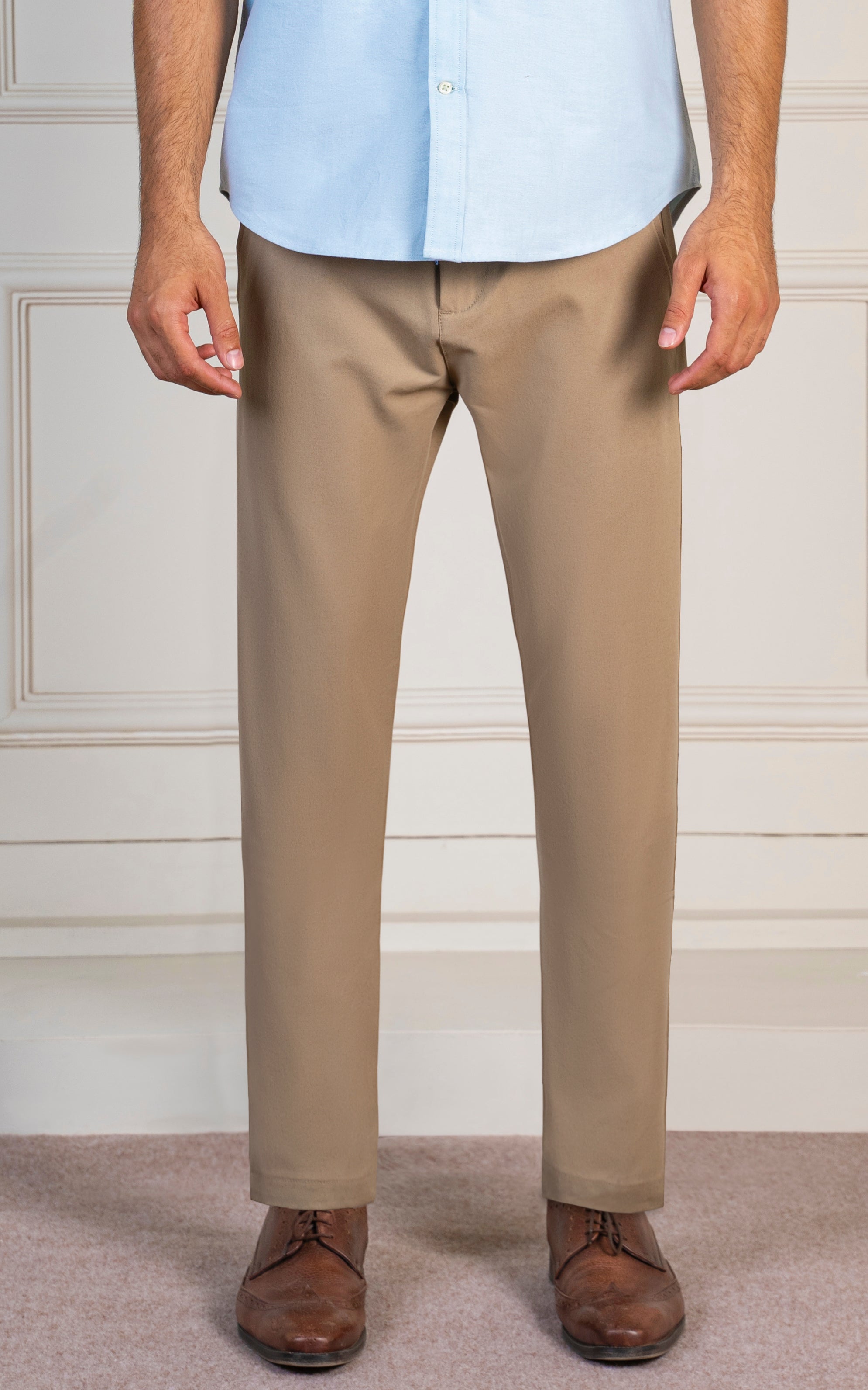 PLAIN REGULAR TAPERED BI-STRETCH PANT KHAKI