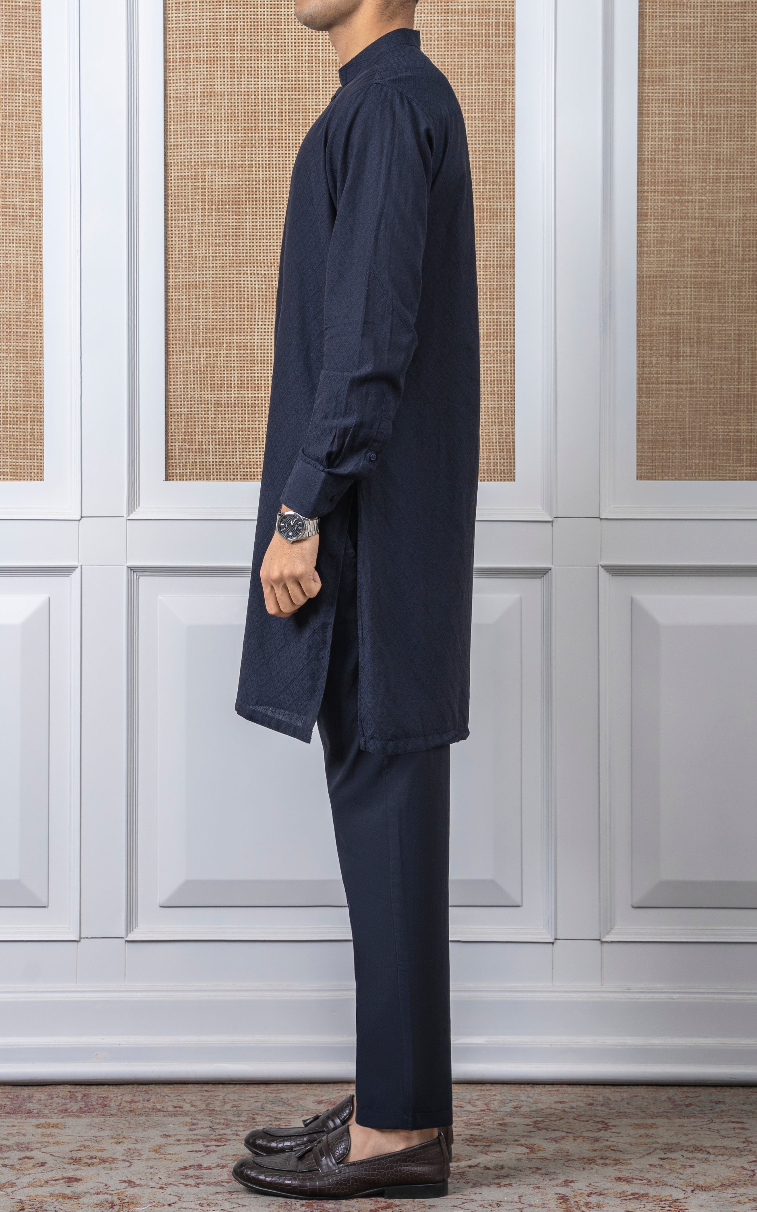 YARN DYED JACQUARD KURTA PAJAMA - SIGNATURE COLLECTION NAVY