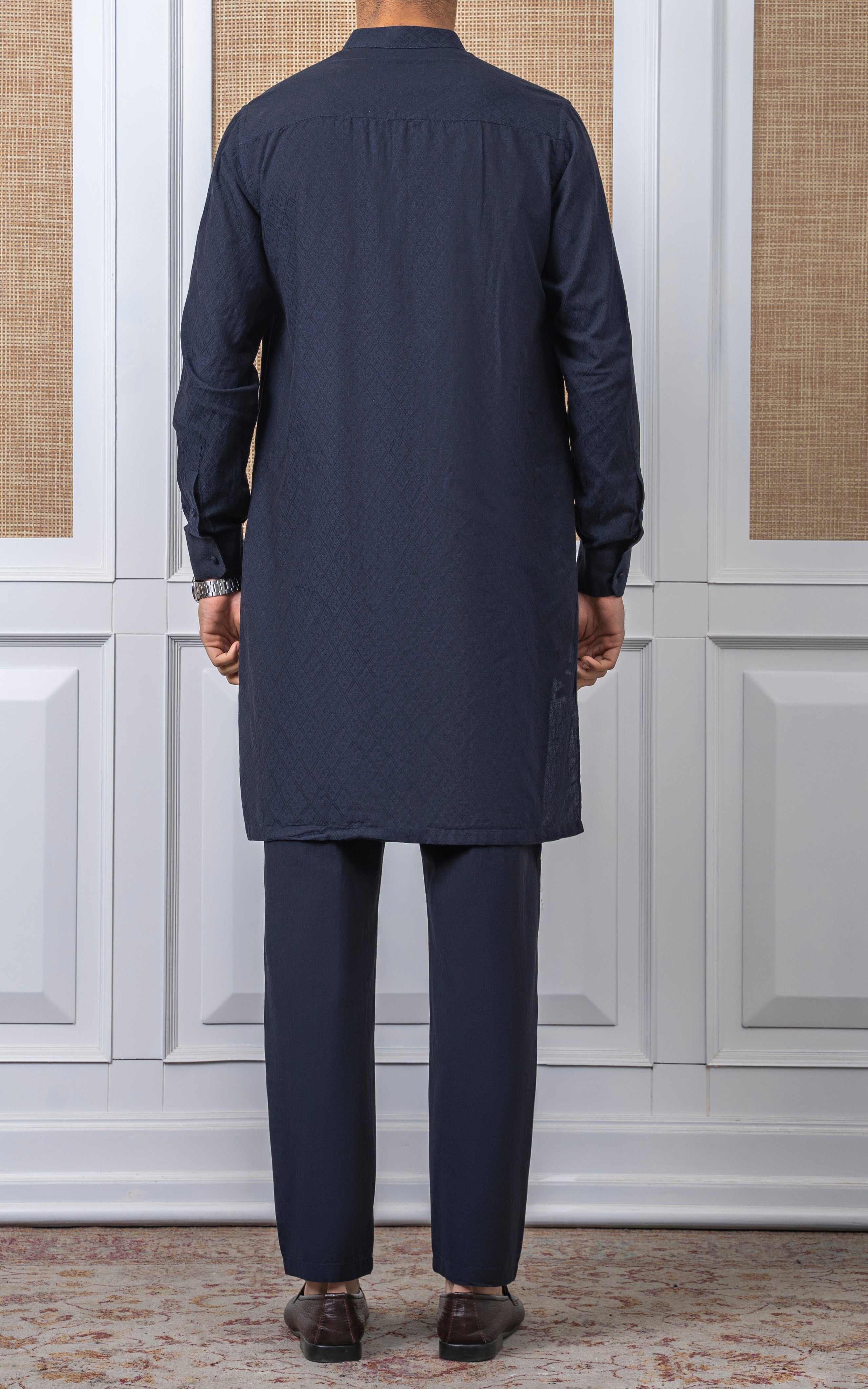 YARN DYED JACQUARD KURTA PAJAMA - SIGNATURE COLLECTION NAVY