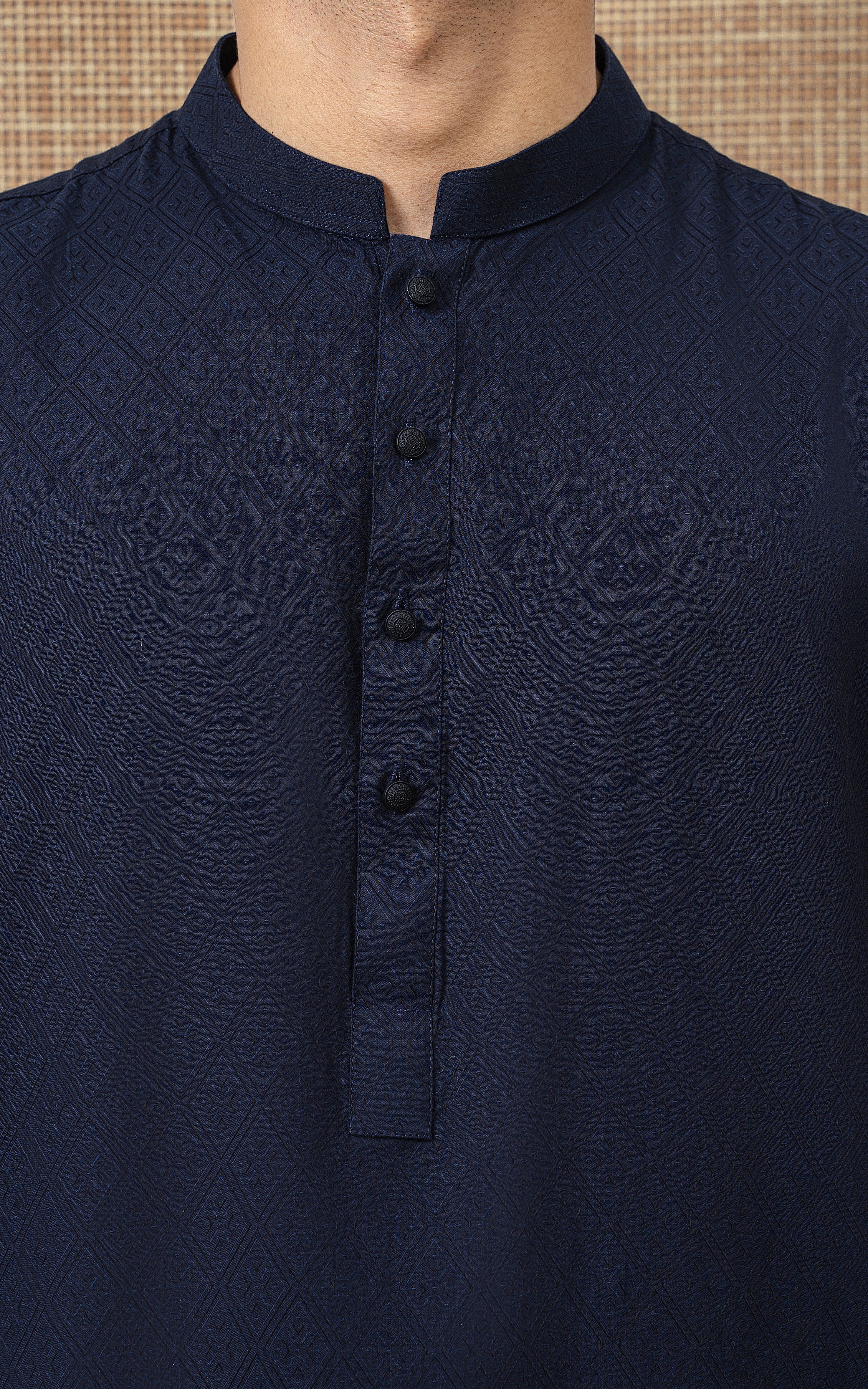 YARN DYED JACQUARD KURTA PAJAMA - SIGNATURE COLLECTION NAVY