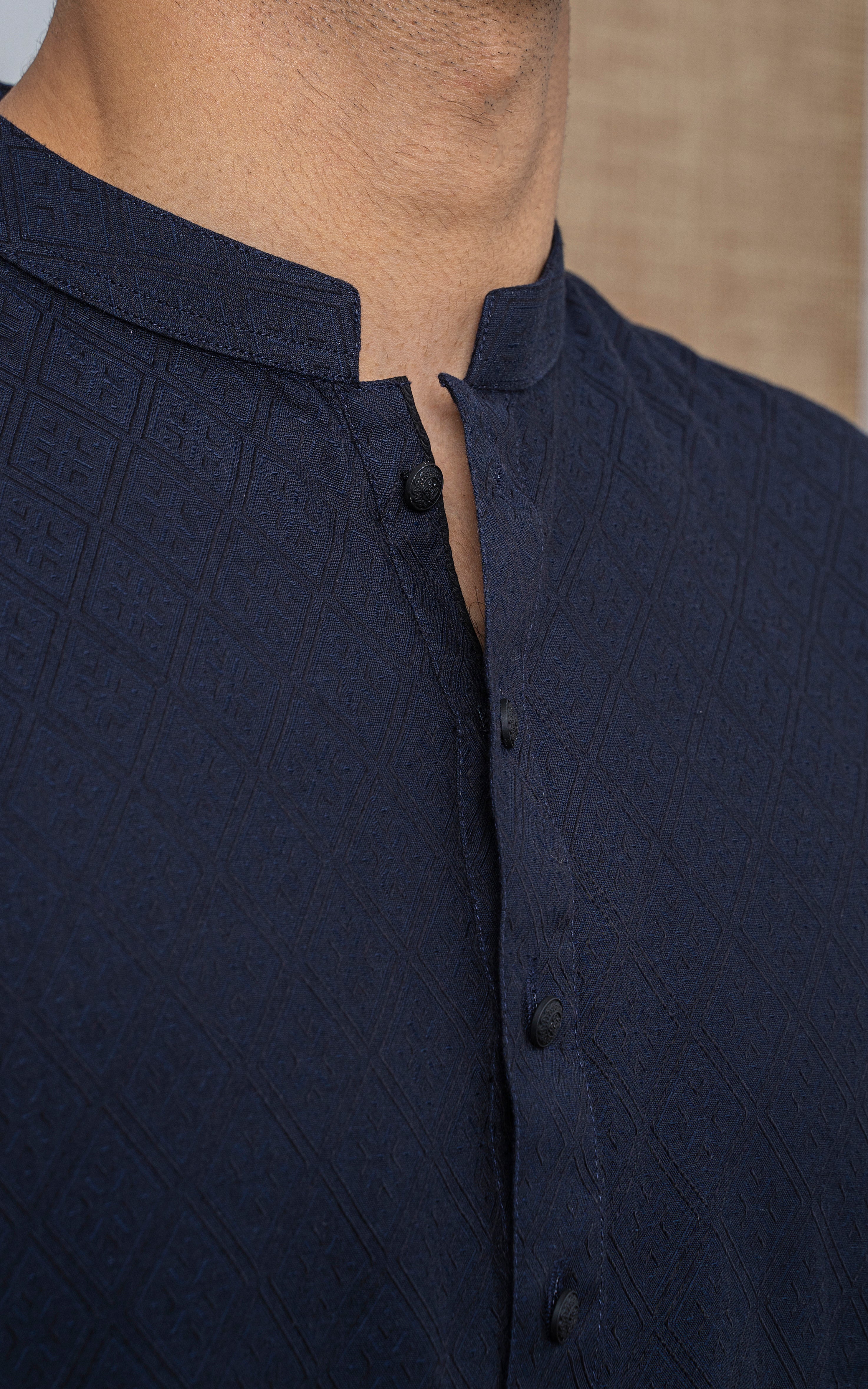 YARN DYED JACQUARD KURTA PAJAMA - SIGNATURE COLLECTION NAVY