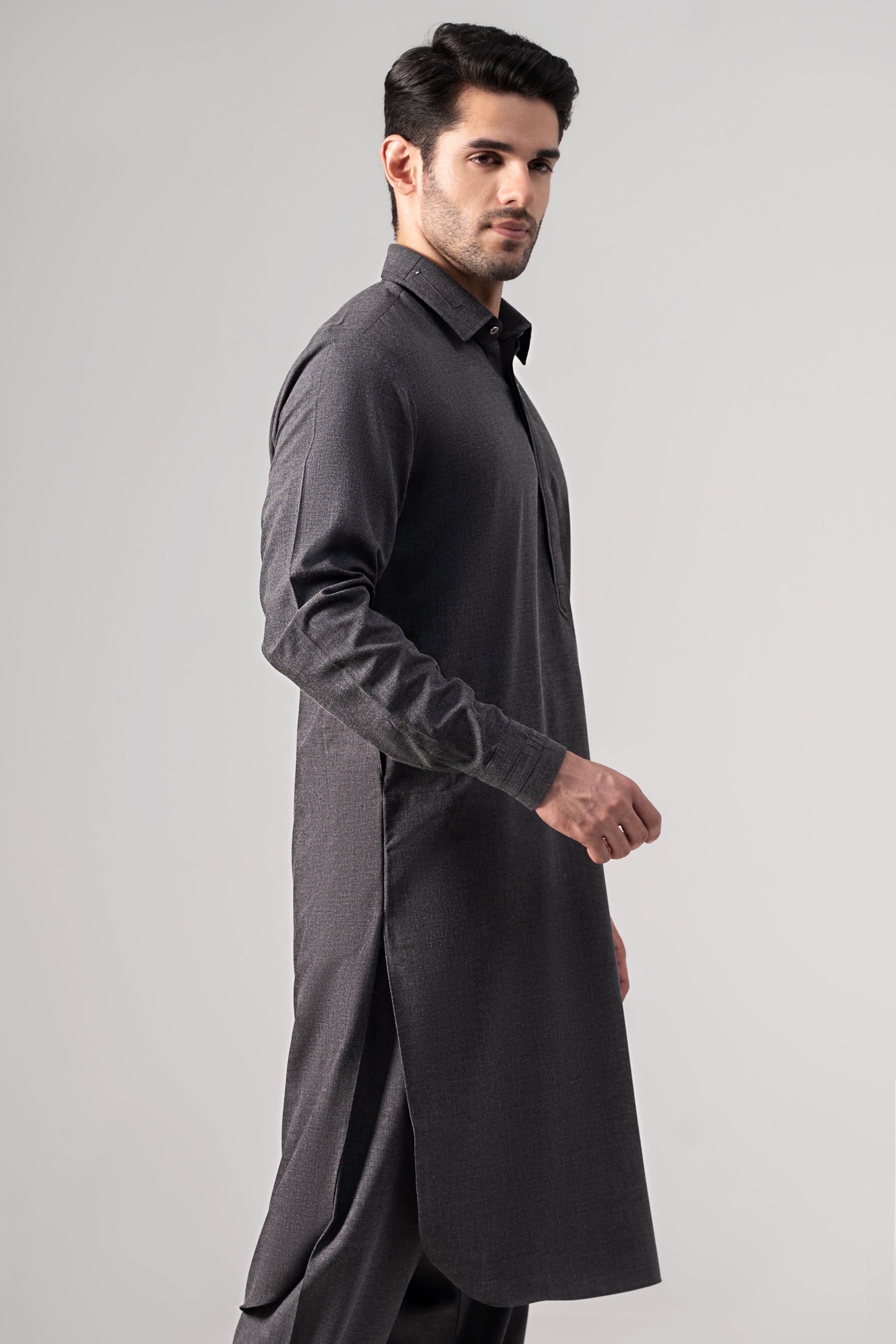 YARN DYED KAMEEZ SHALWAR CHARCOAL MELANGE