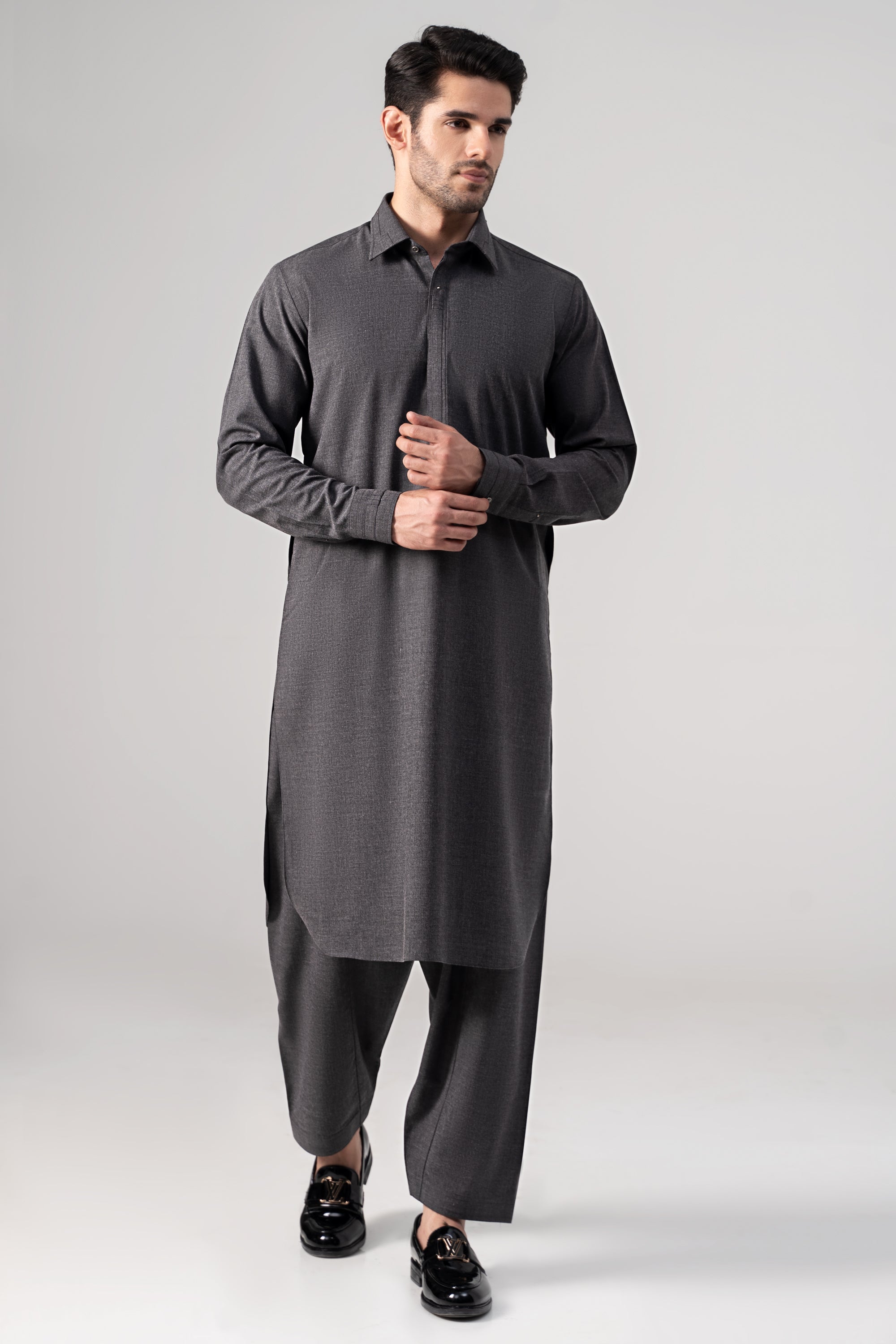 YARN DYED KAMEEZ SHALWAR CHARCOAL MELANGE