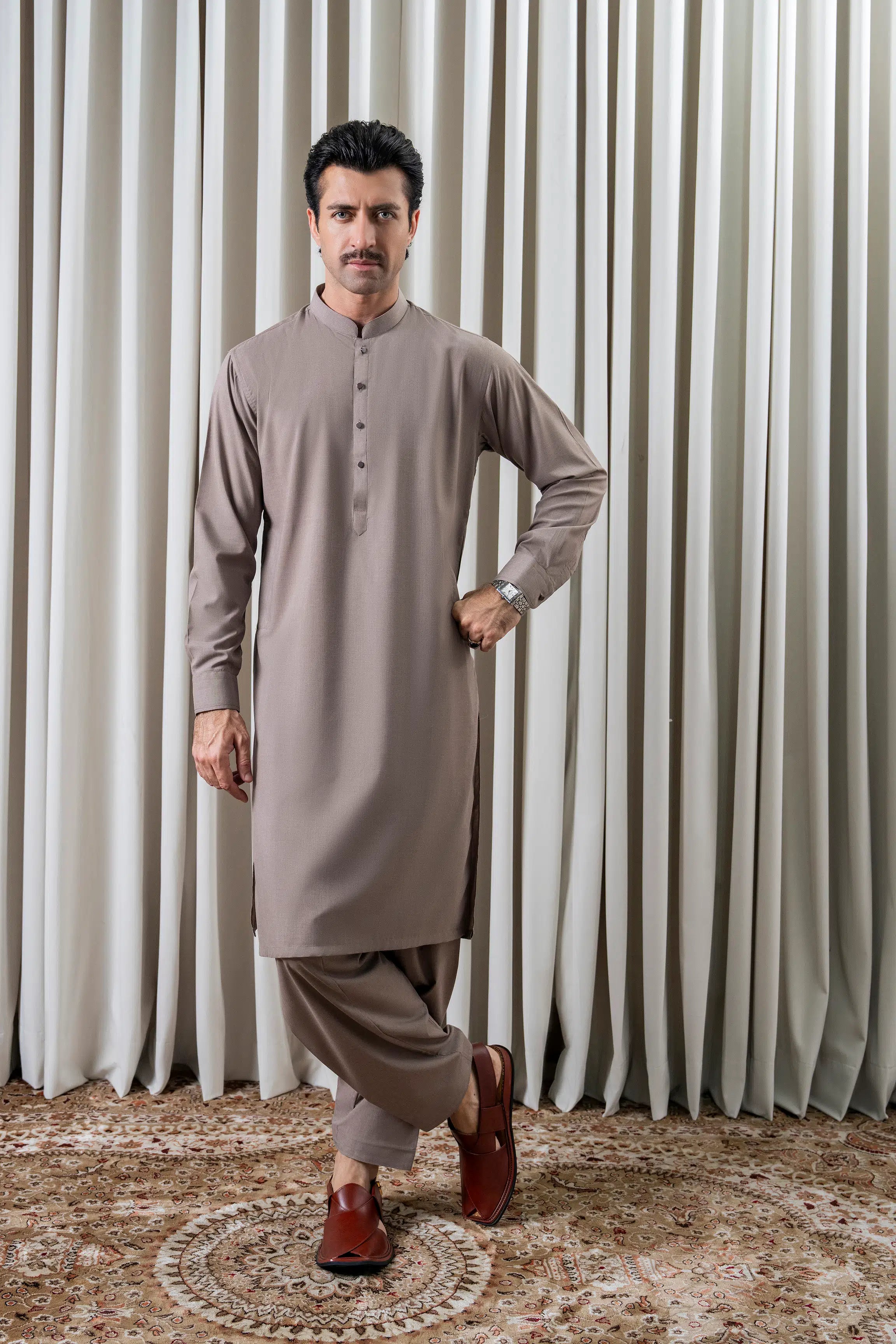 BLENDED MELANGE KAMEEZ SHALWAR - CLASSIC COLLECTION MID BROWN