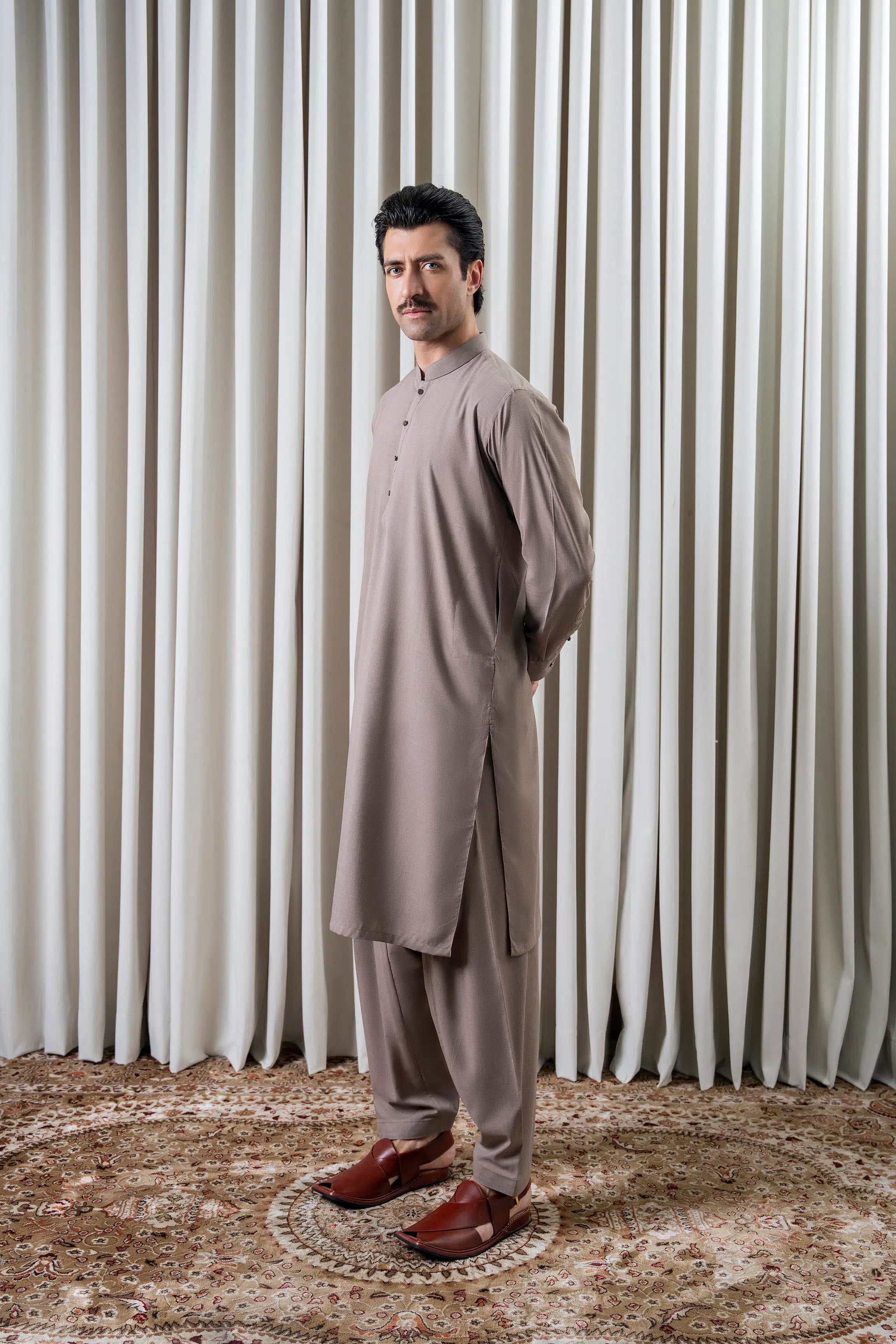 BLENDED MELANGE KAMEEZ SHALWAR - CLASSIC COLLECTION MID BROWN