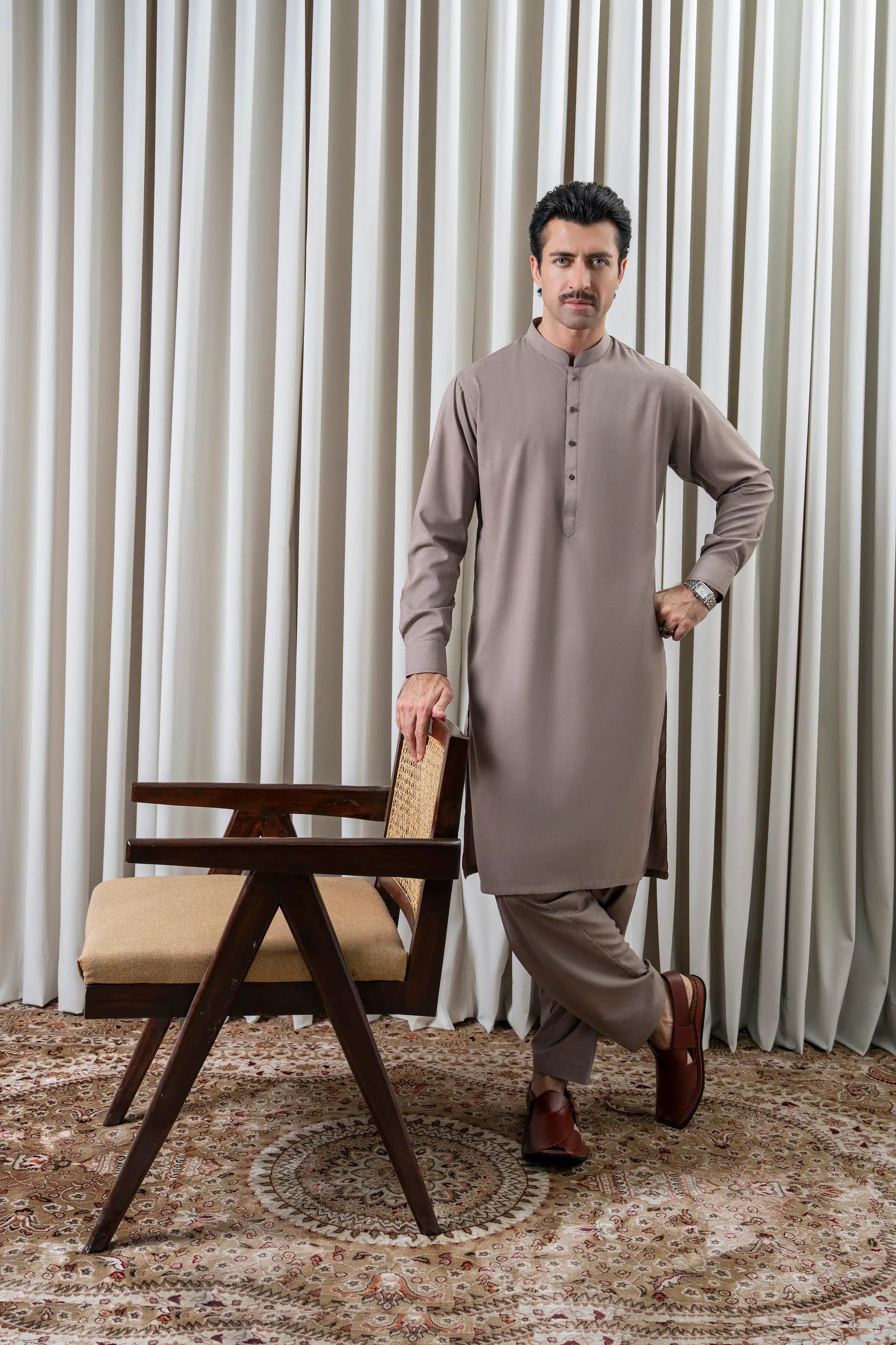 BLENDED MELANGE KAMEEZ SHALWAR - CLASSIC COLLECTION MID BROWN