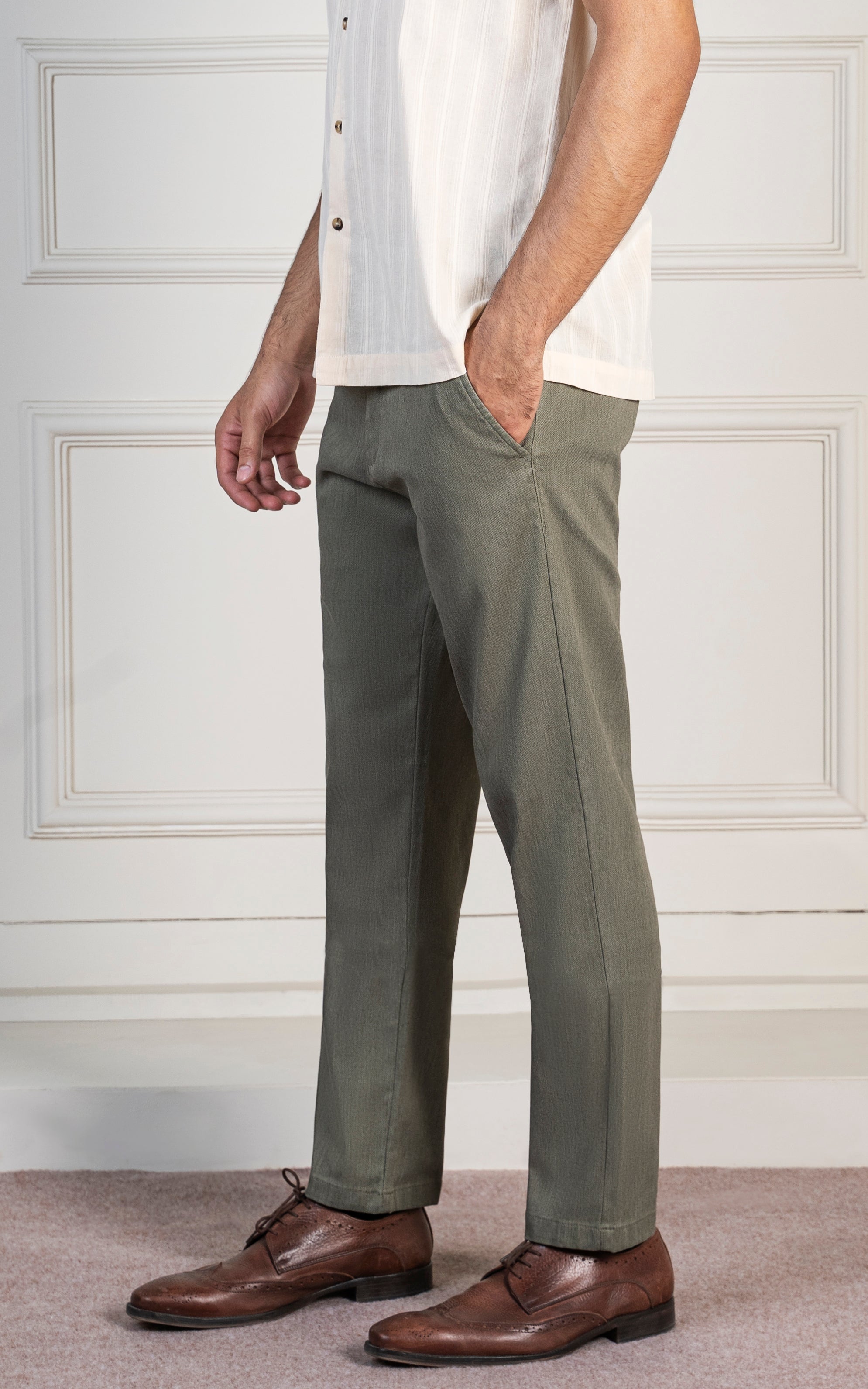DOBBY SMART FIT PANT OLIVE