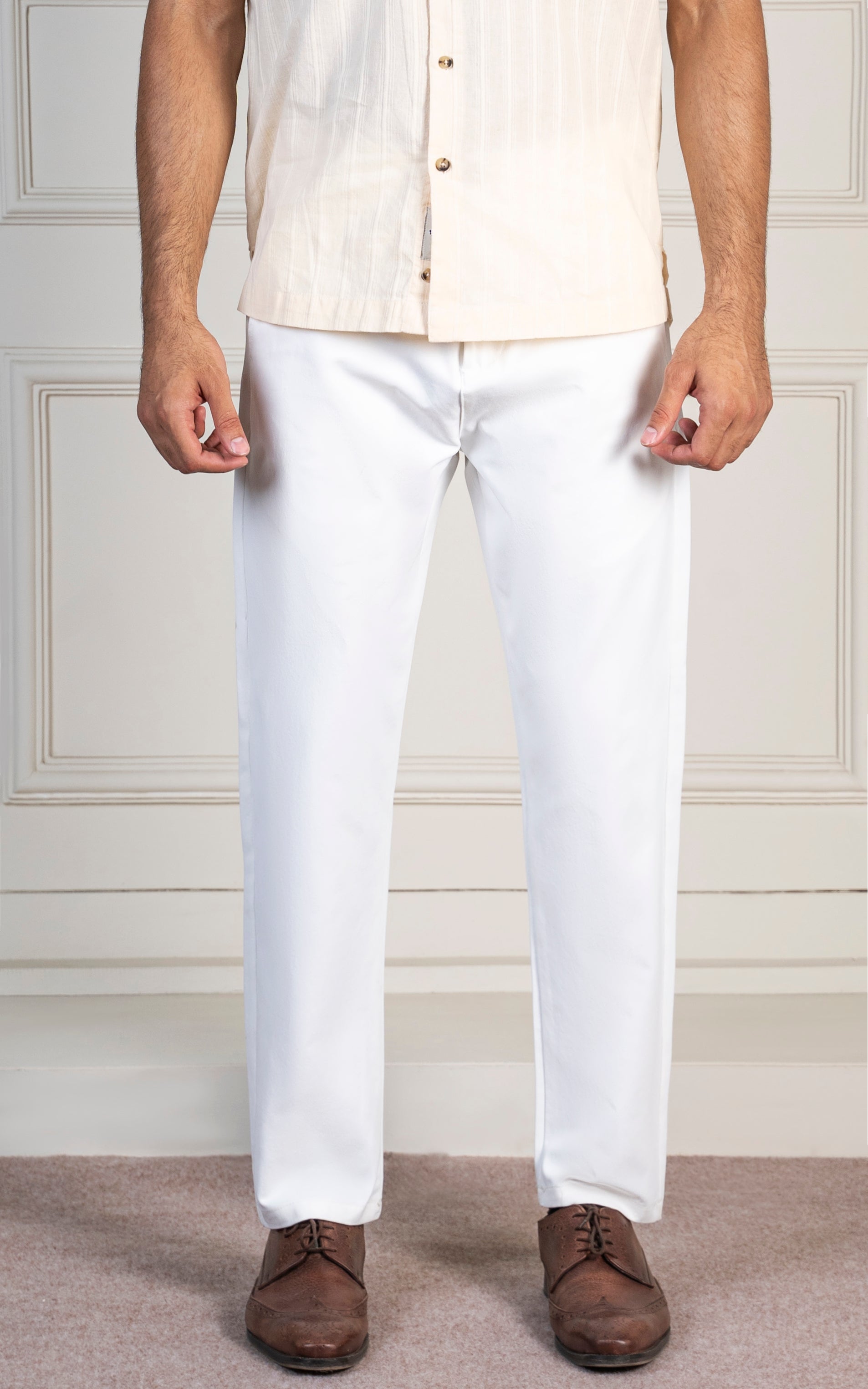 PLAIN REGULAR TAPERED BI-STRETCH PANT WHITE