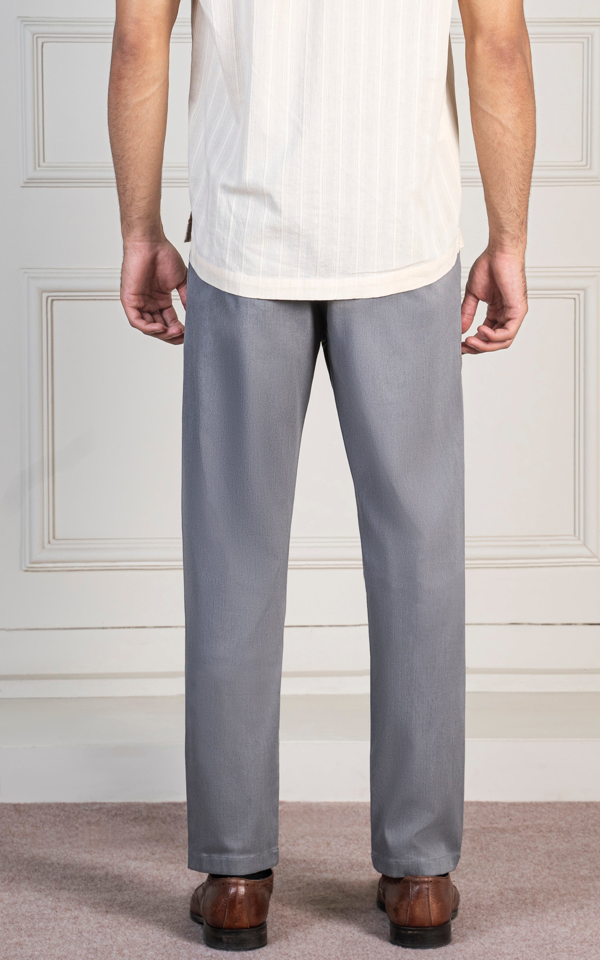 DOBBY SMART FIT PANT LIGHT GREY