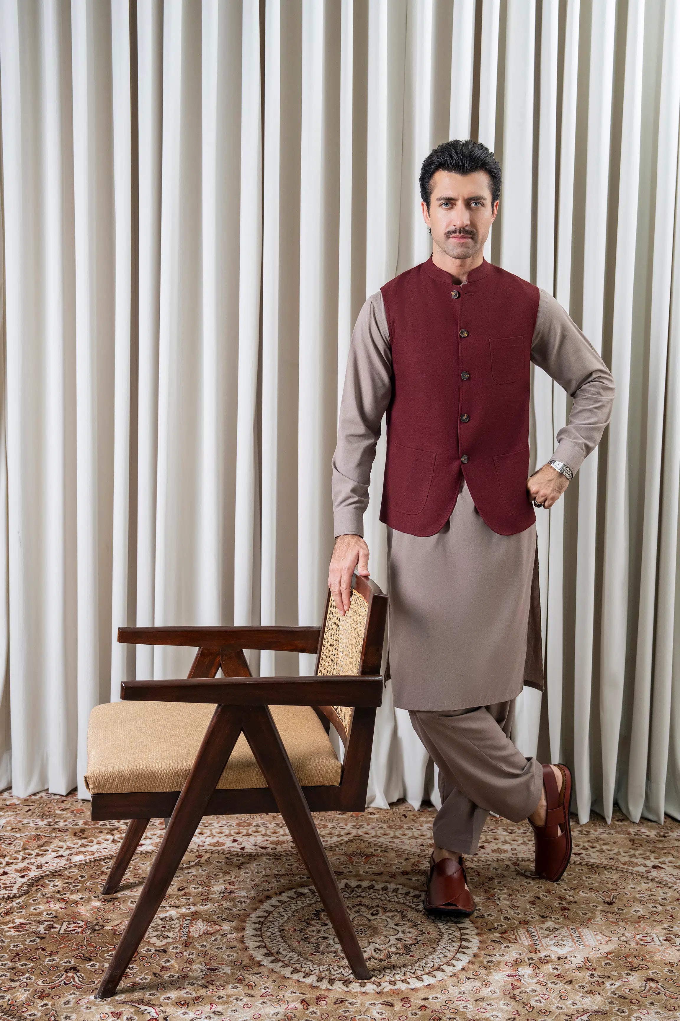 TWILL - COTTON LINEN WAISTCOAT | SIGNATURE COLLECTION MAROON