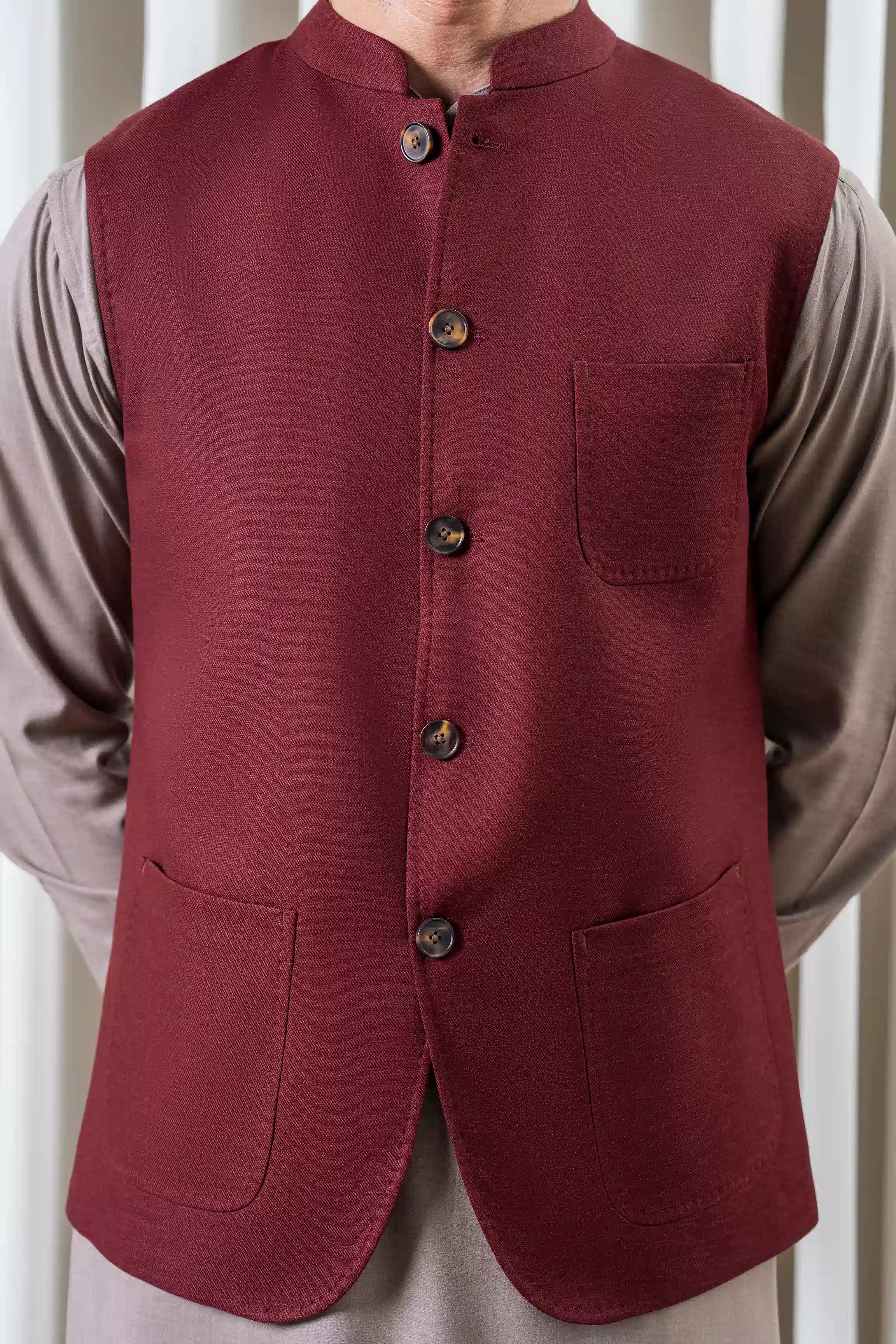 TWILL - COTTON LINEN WAISTCOAT | SIGNATURE COLLECTION MAROON