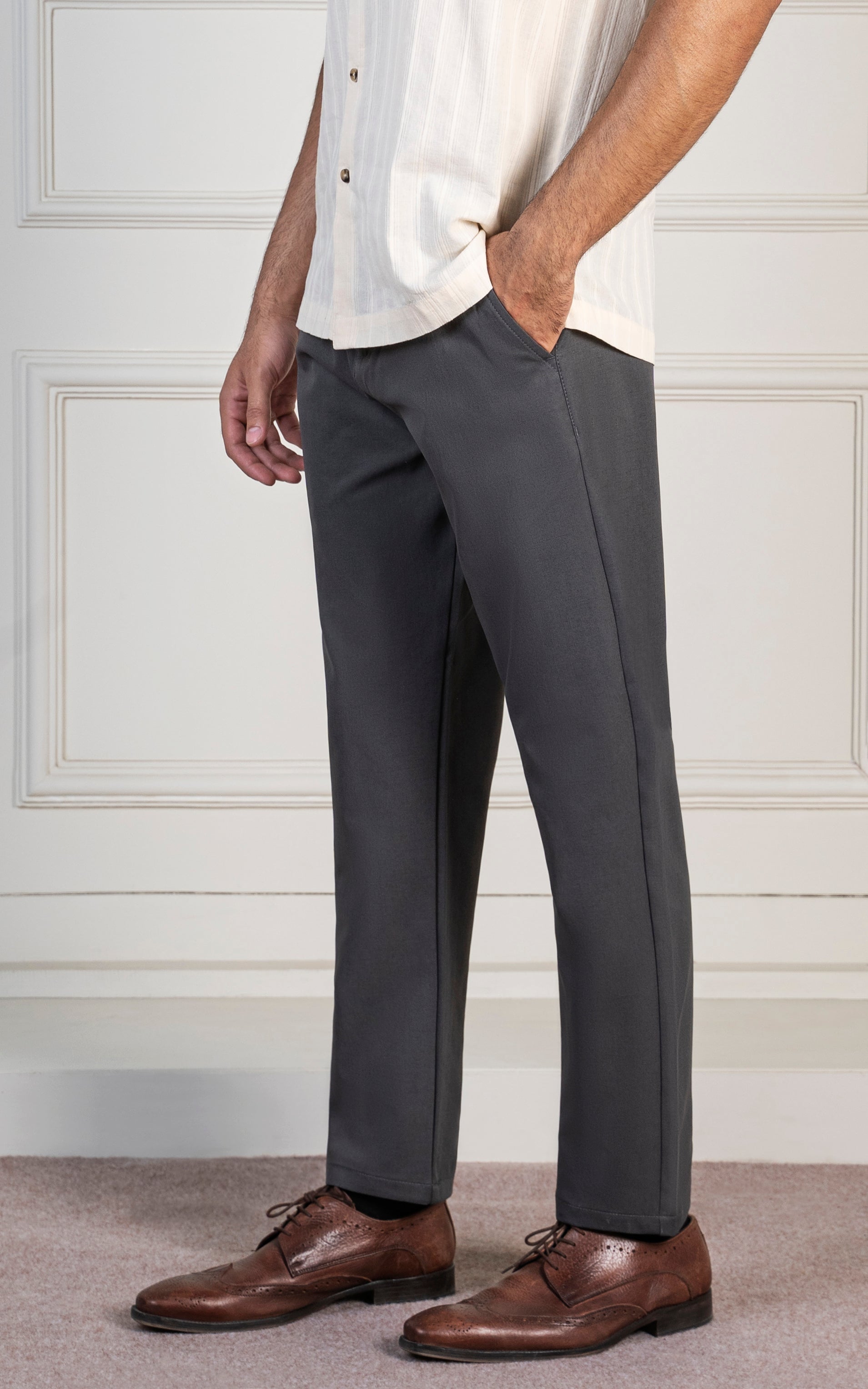 PLAIN REGULAR TAPERED BI-STRETCH PANT DARK GREY