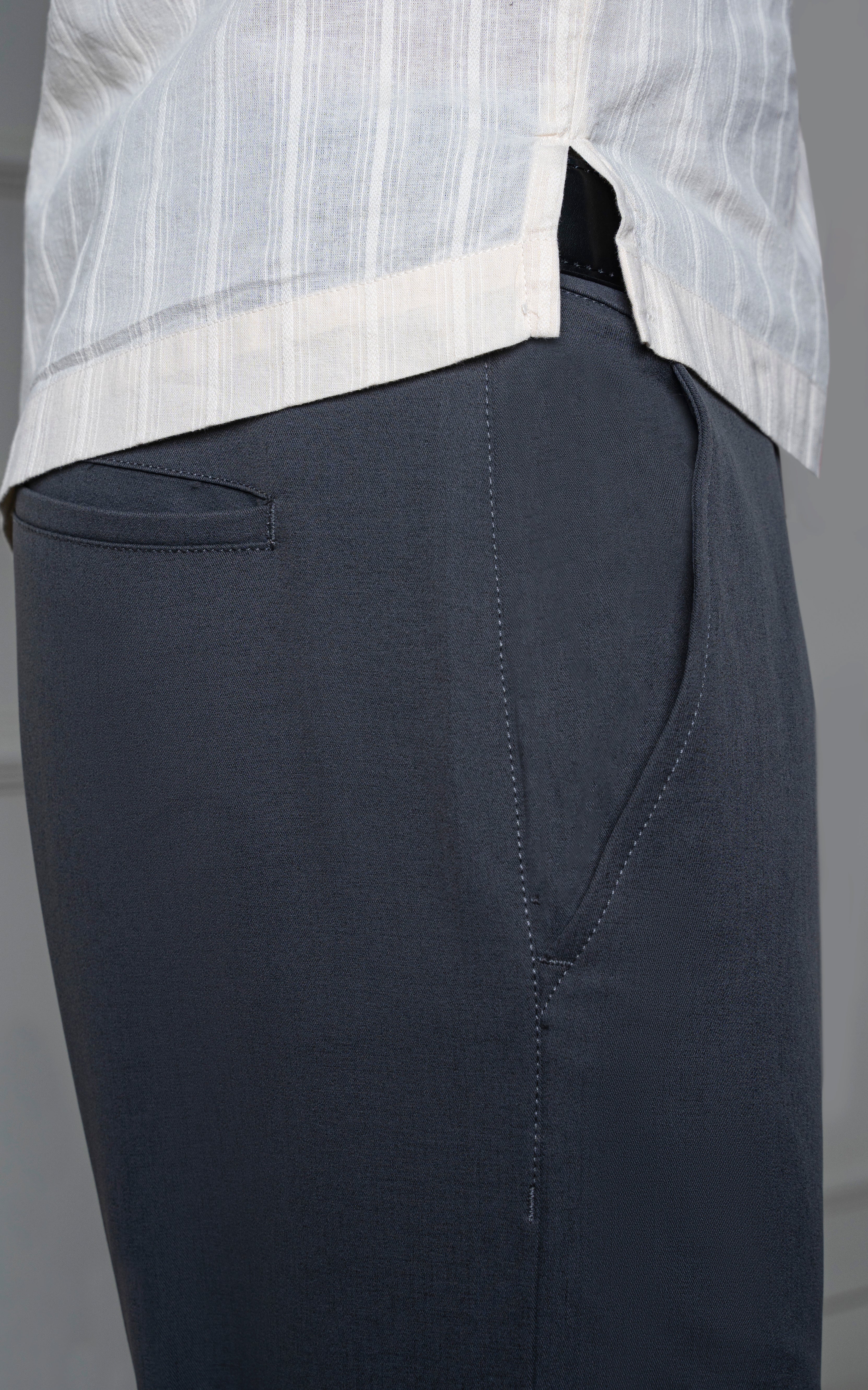 PLAIN REGULAR TAPERED BI-STRETCH PANT DARK GREY