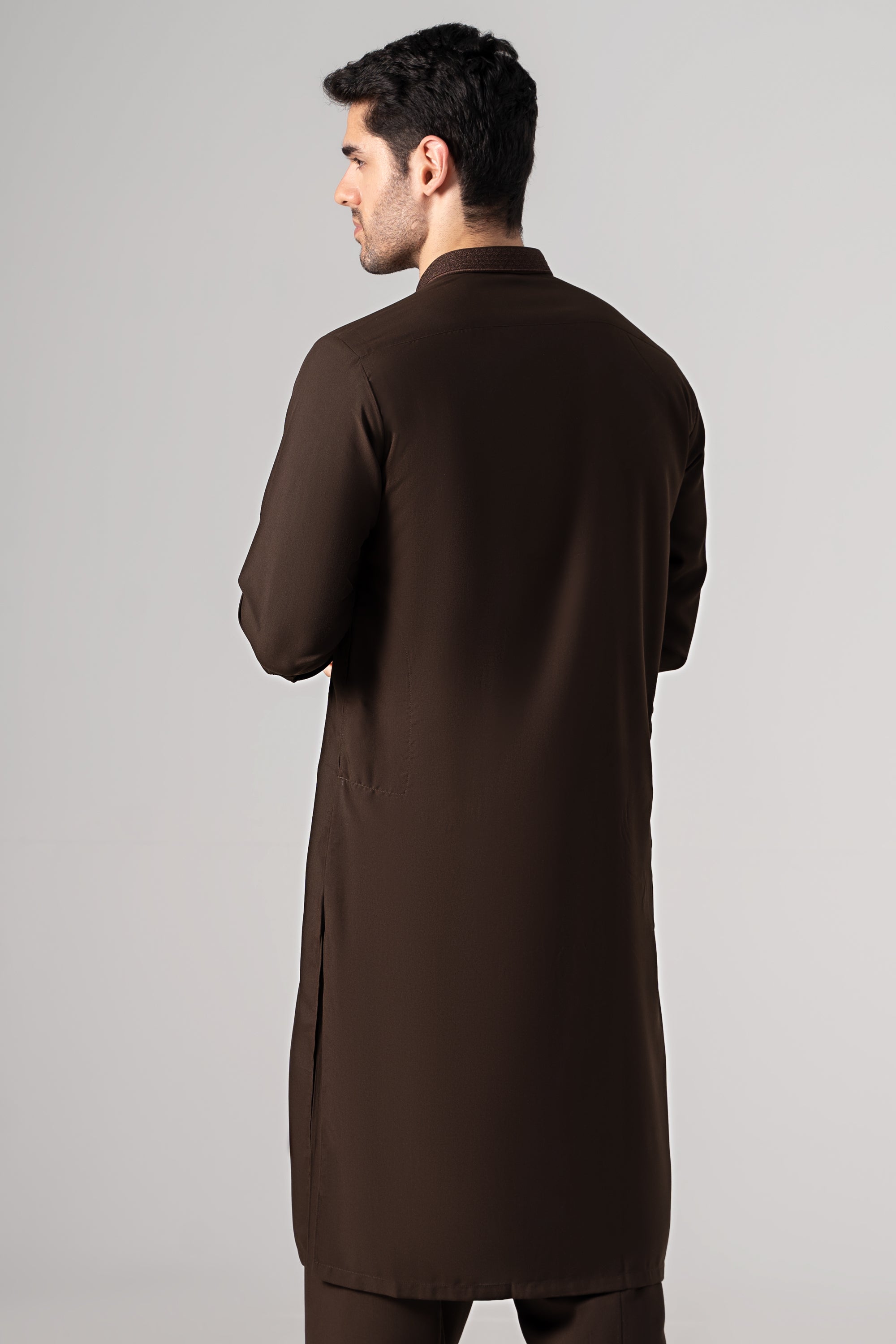 EMBROIDERED - Wash & Wear KAMEEZ SHALWAR DARK BROWN
