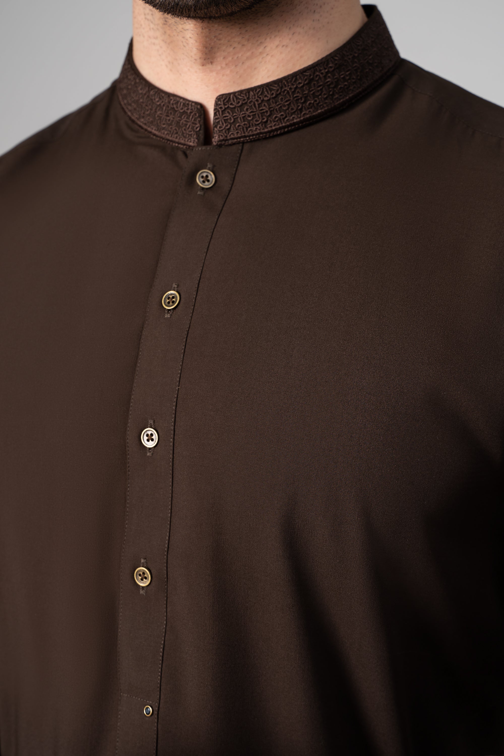 EMBROIDERED - Wash & Wear KAMEEZ SHALWAR DARK BROWN