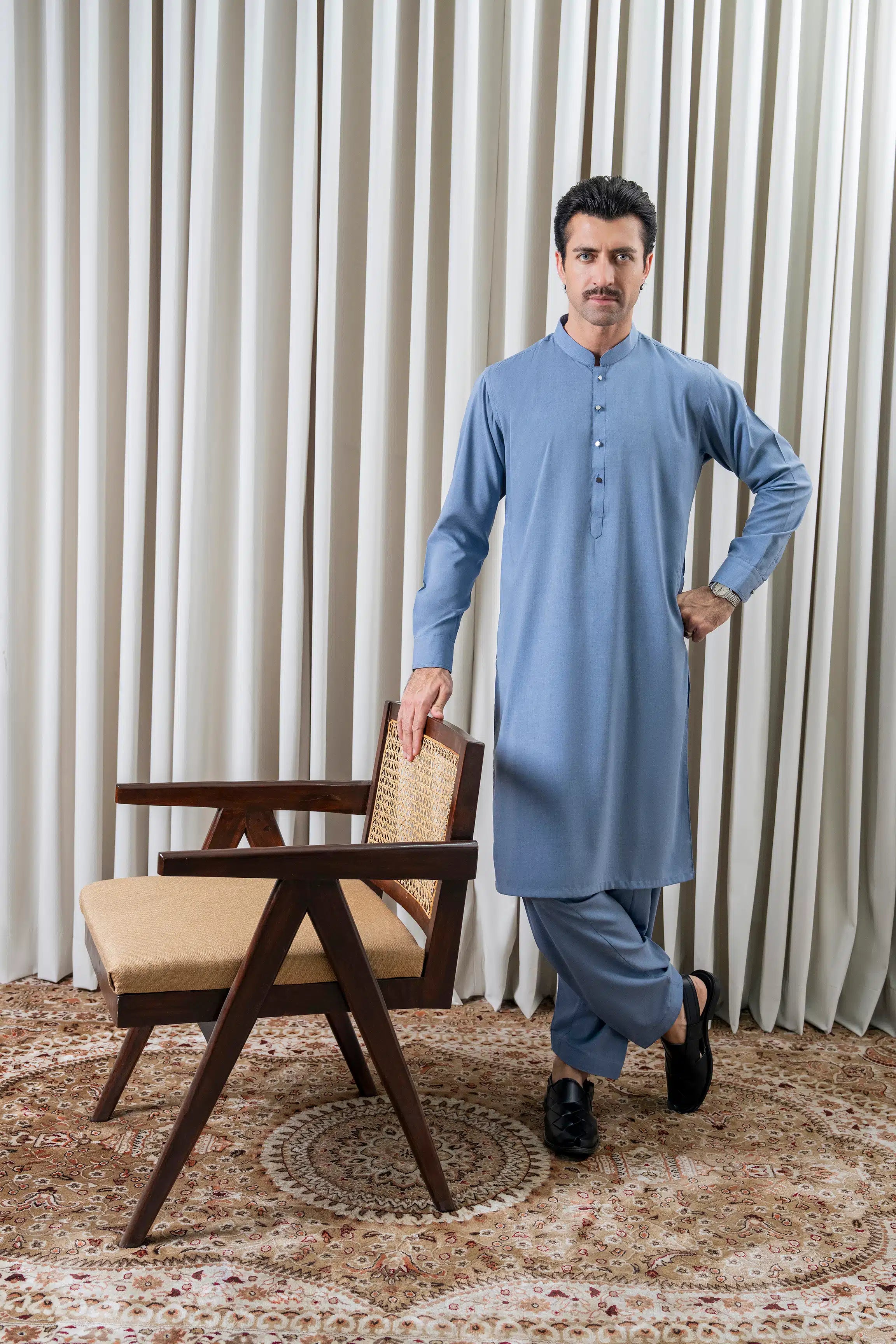 BLENDED MELANGE KAMEEZ SHALWAR - CLASSIC COLLECTION MID BLUE