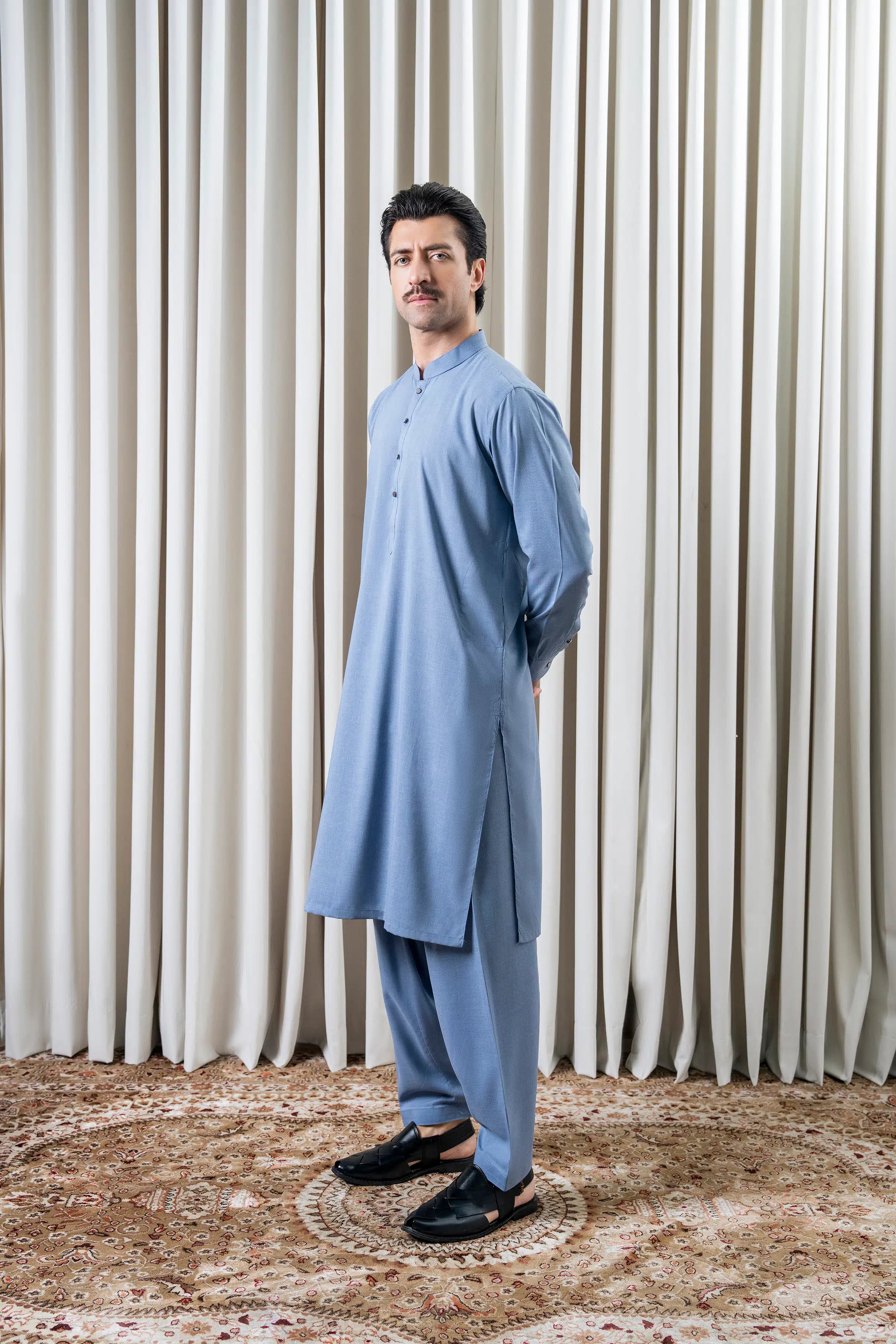 BLENDED MELANGE KAMEEZ SHALWAR - CLASSIC COLLECTION MID BLUE