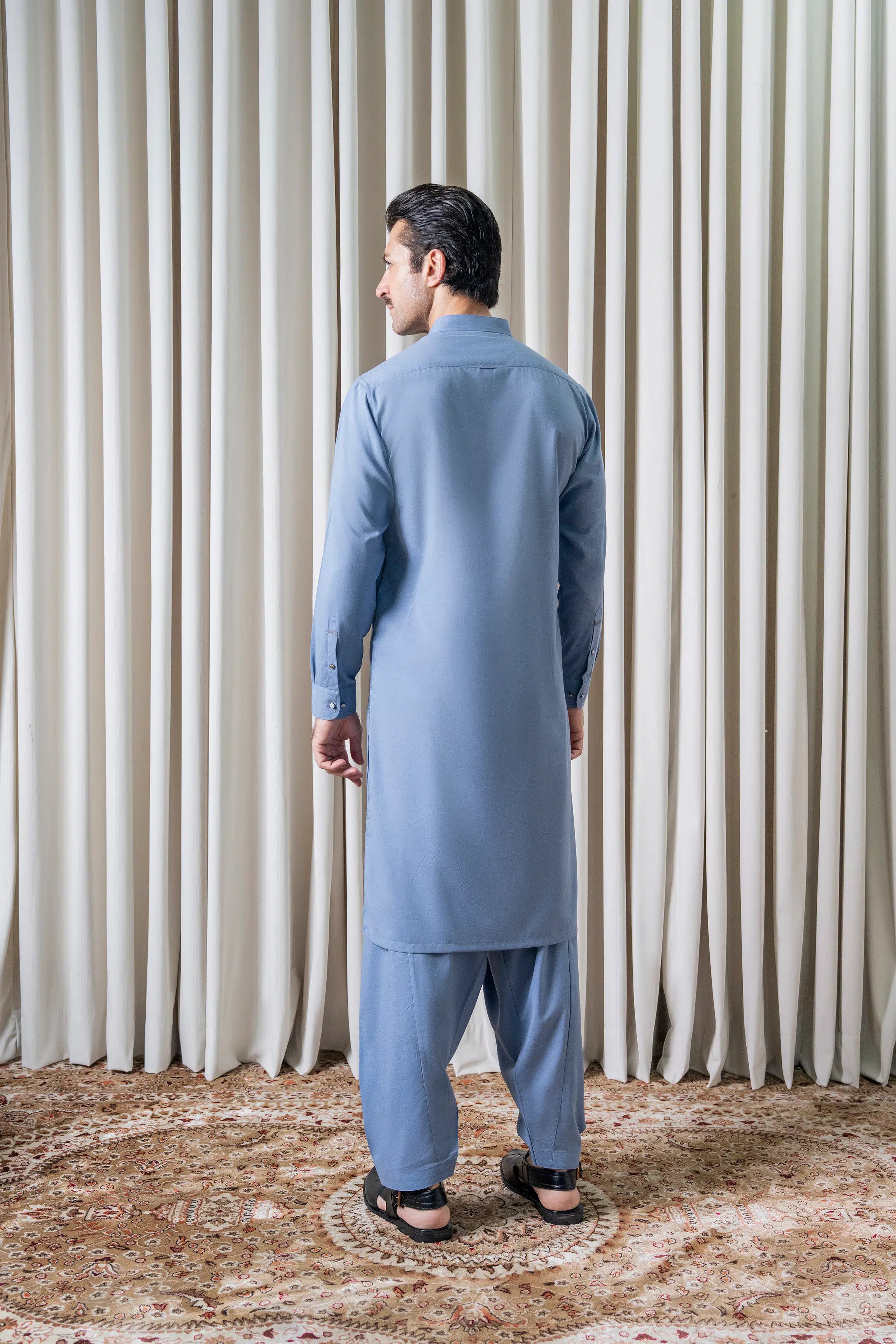 BLENDED MELANGE KAMEEZ SHALWAR - CLASSIC COLLECTION MID BLUE