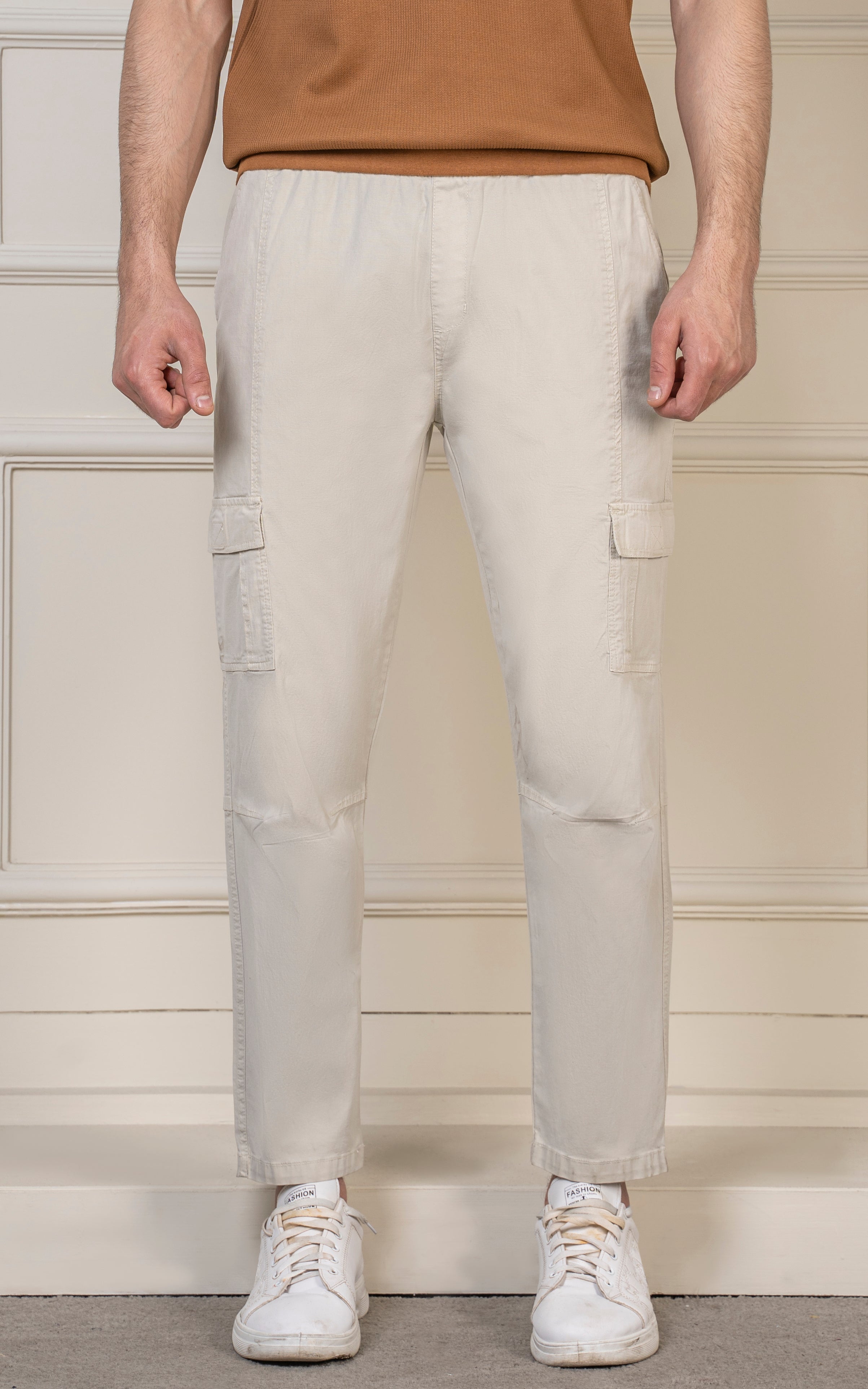 STRAIGHT FIT TEXTURED CARGO TROUSER BEIGE
