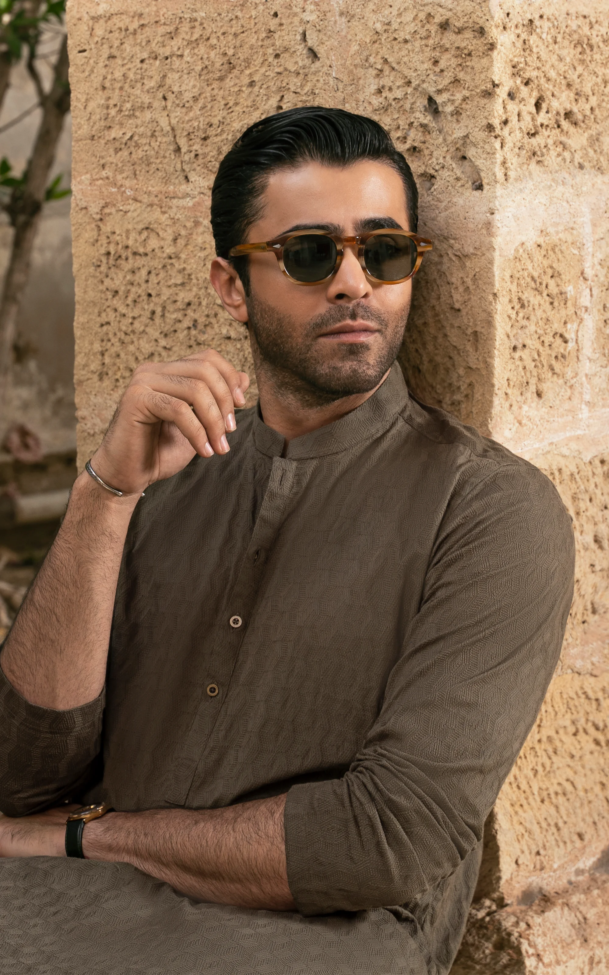 SCHIFFILI EMBROIDERED KURTA- SIGNATURE COLLECTION OLIVE