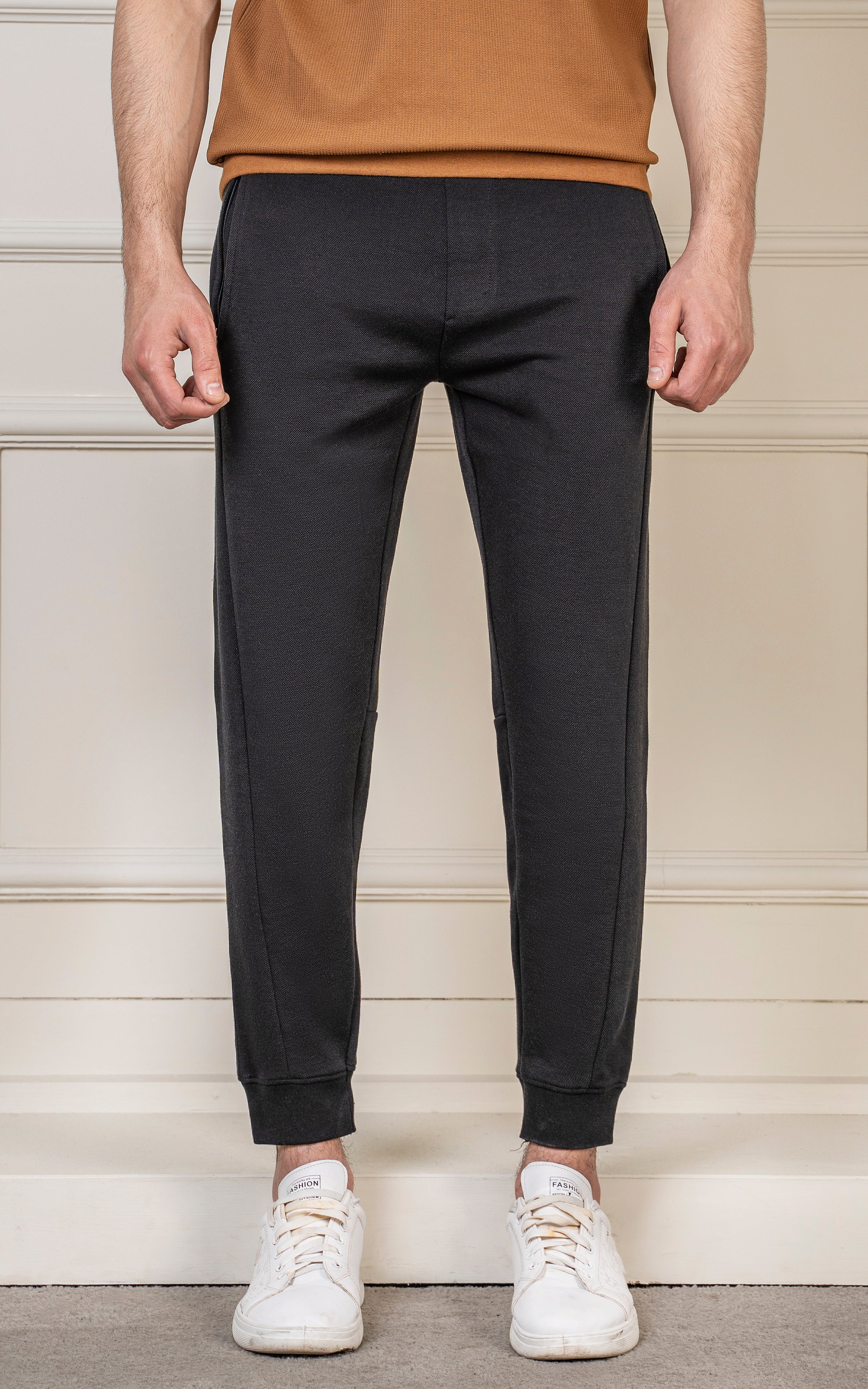 SLIM FIT PIQUE INTERLOCK JOGGER TROUSER BLACK