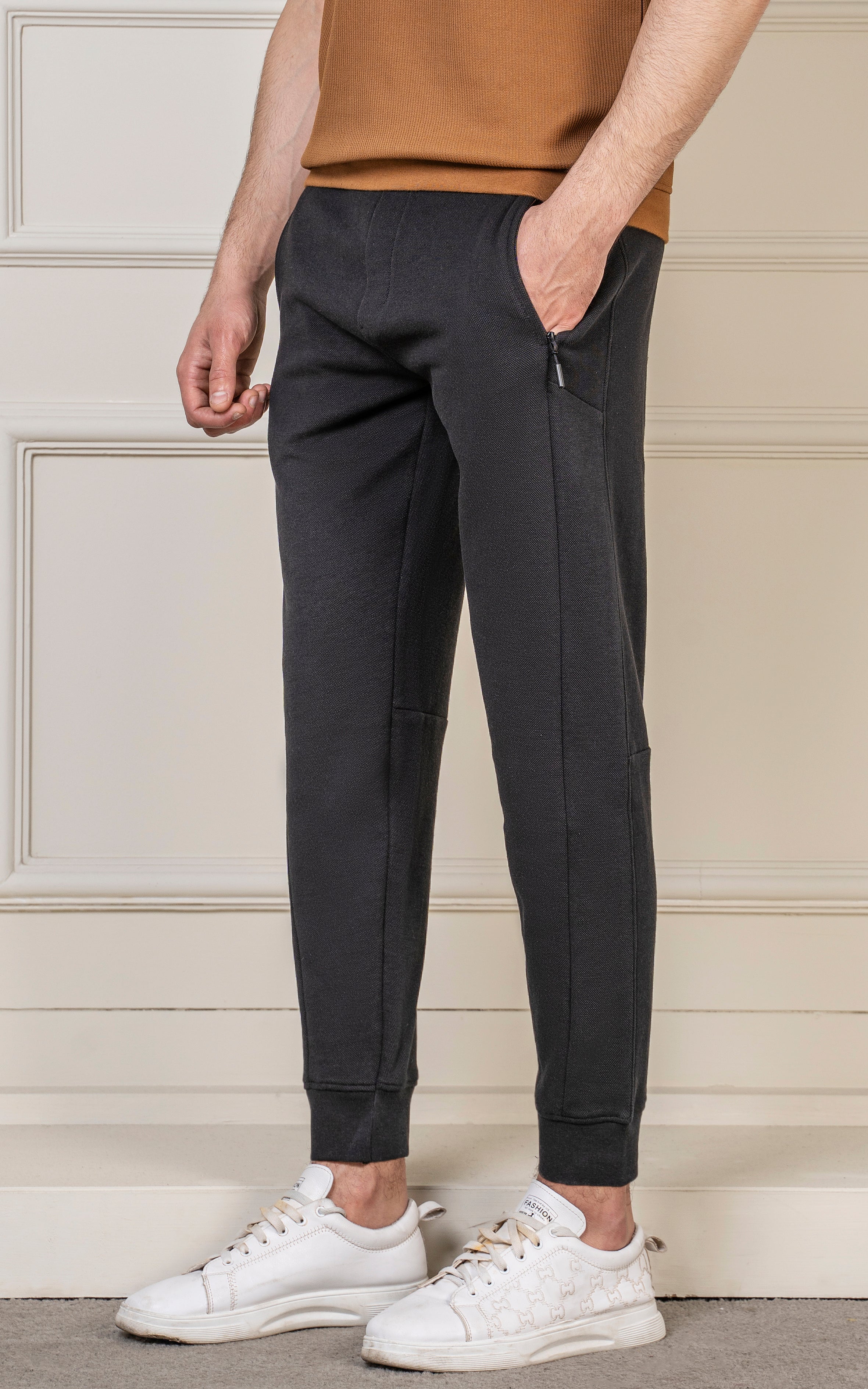 SLIM FIT PIQUE INTERLOCK JOGGER TROUSER BLACK