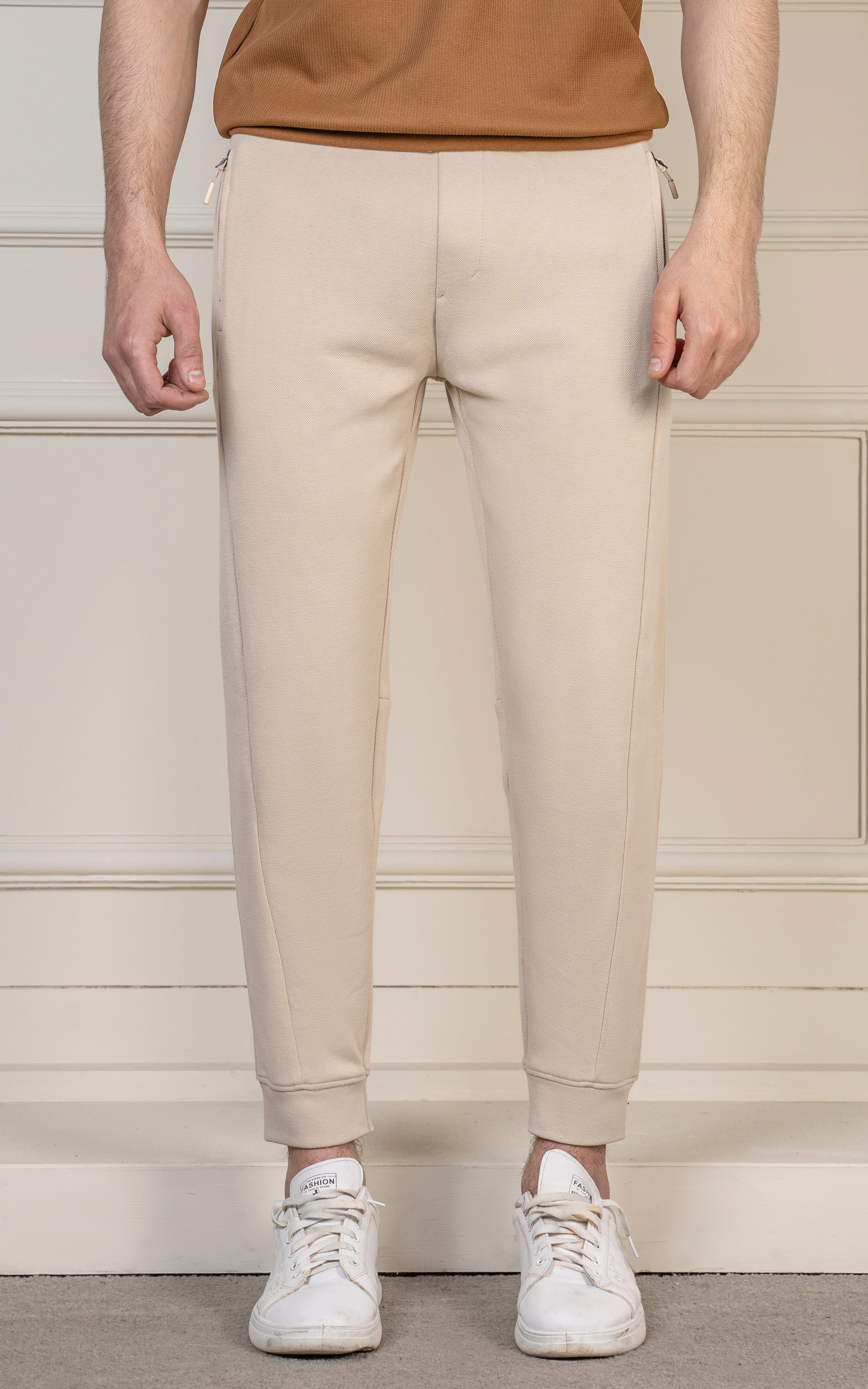 SLIM FIT PIQUE INTERLOCK JOGGER TROUSER BEIGE