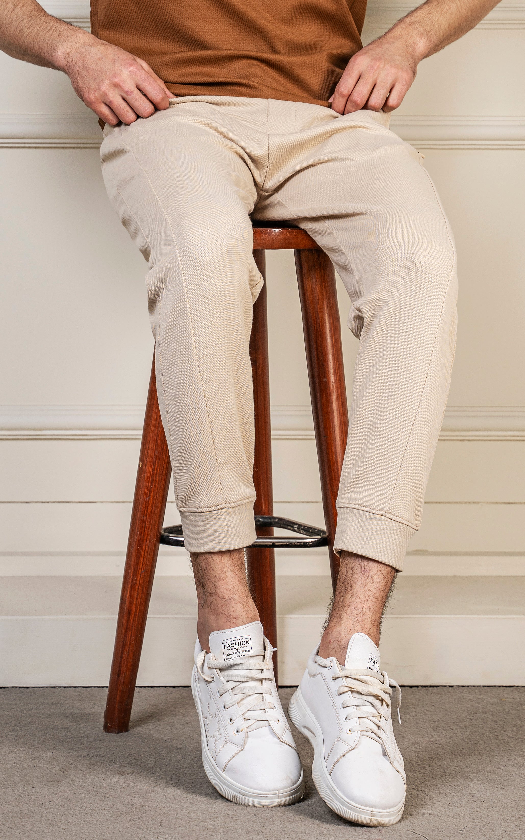 SLIM FIT PIQUE INTERLOCK JOGGER TROUSER BEIGE