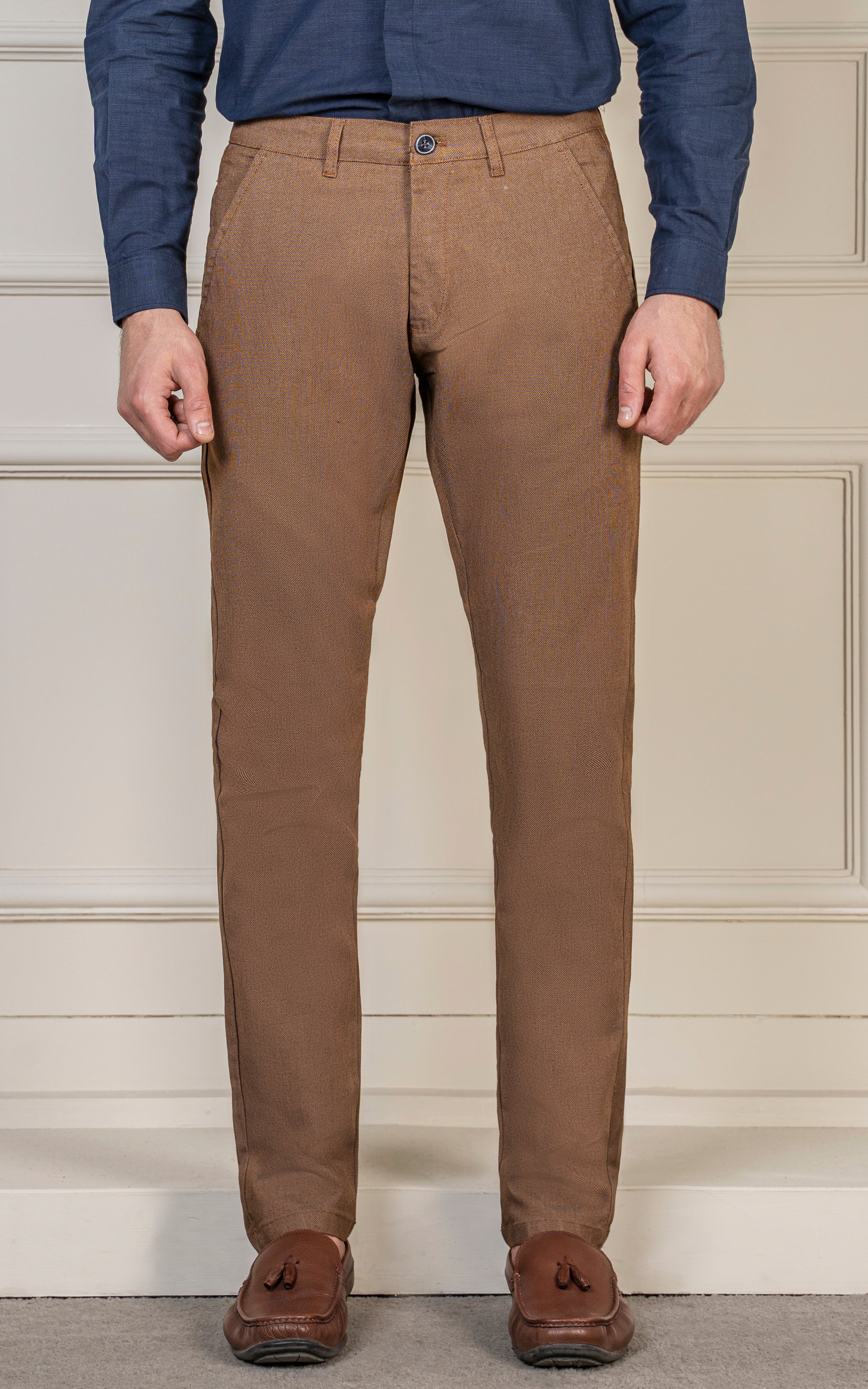 SLIM FIT TEXTURED PANT CAMEL