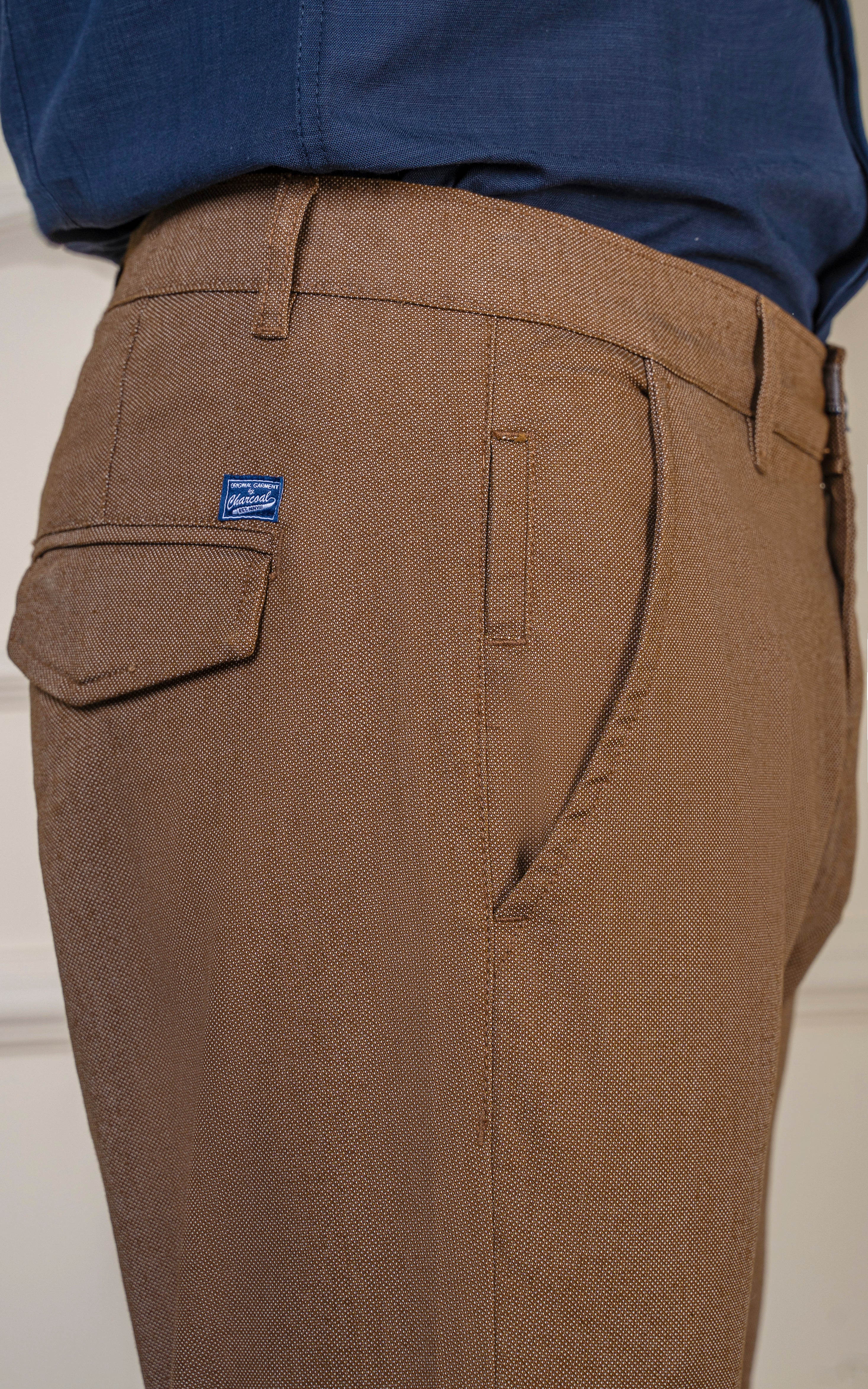 SLIM FIT TEXTURED PANT CAMEL