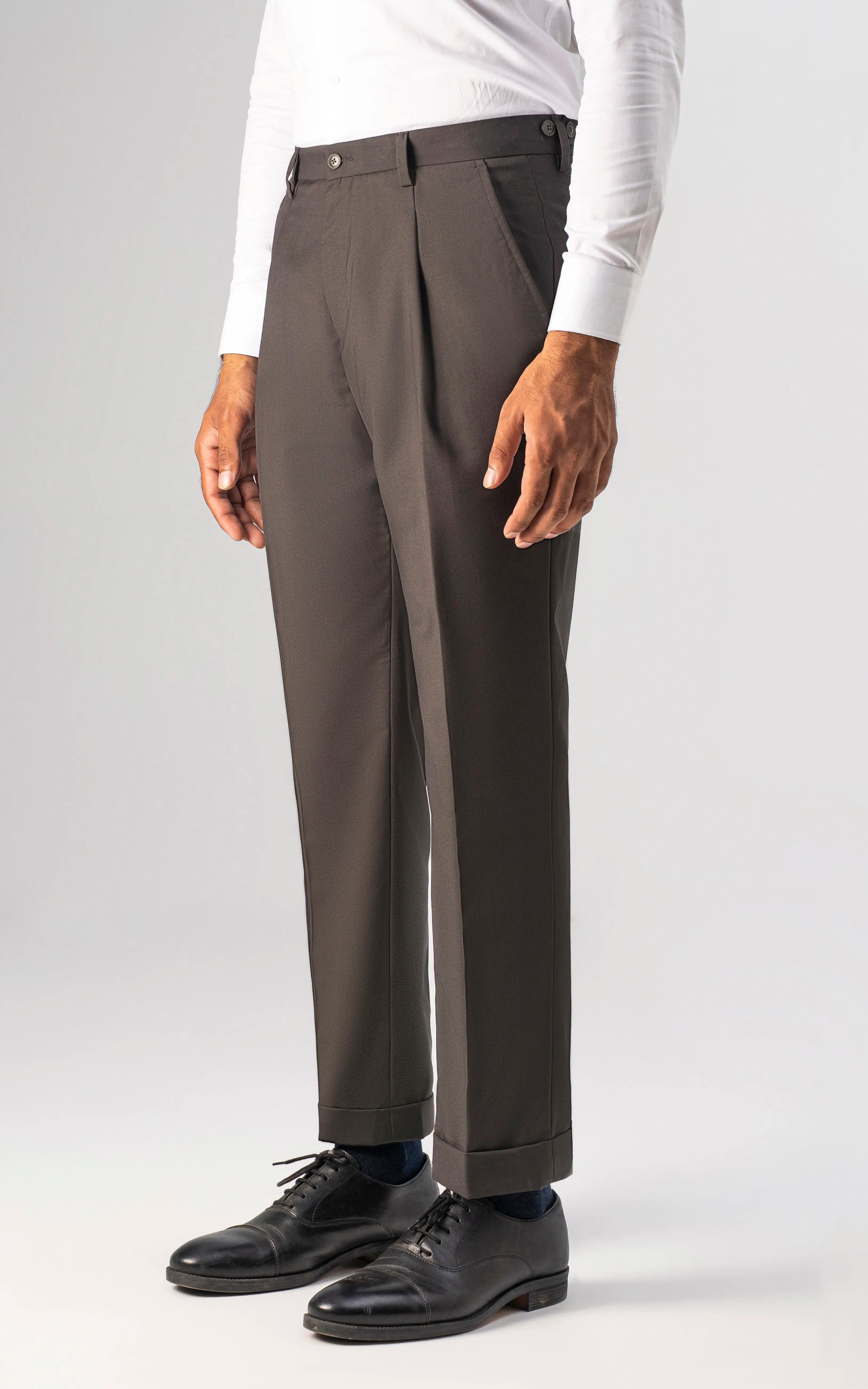 Adjustable Pleated Pant Dark Brown