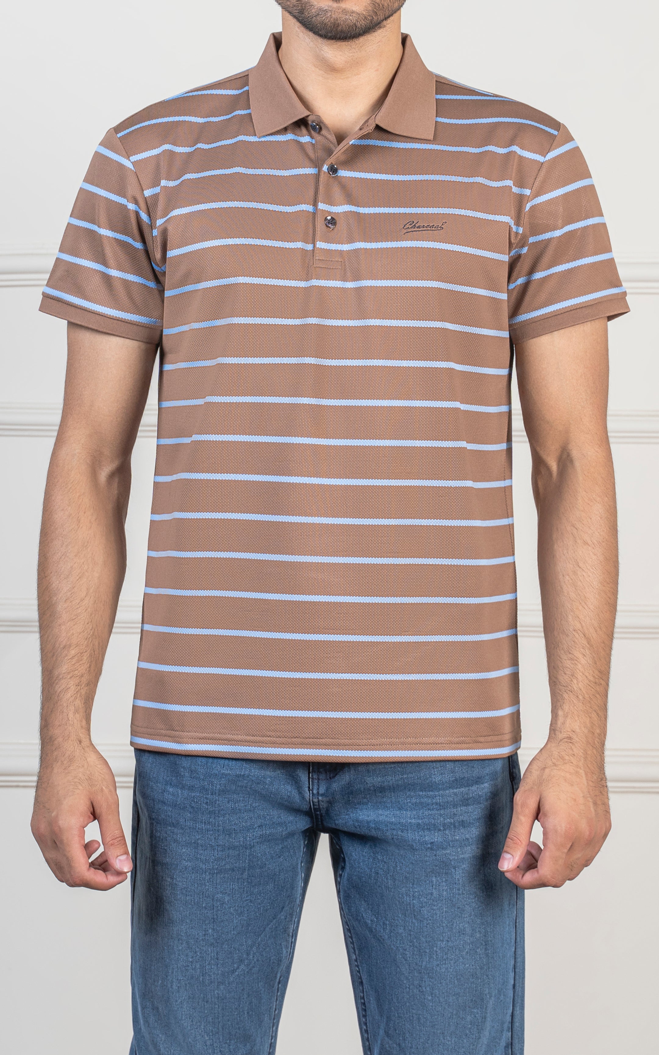 EXECUTIVE STRIPPED POLO SHIRT BROWN