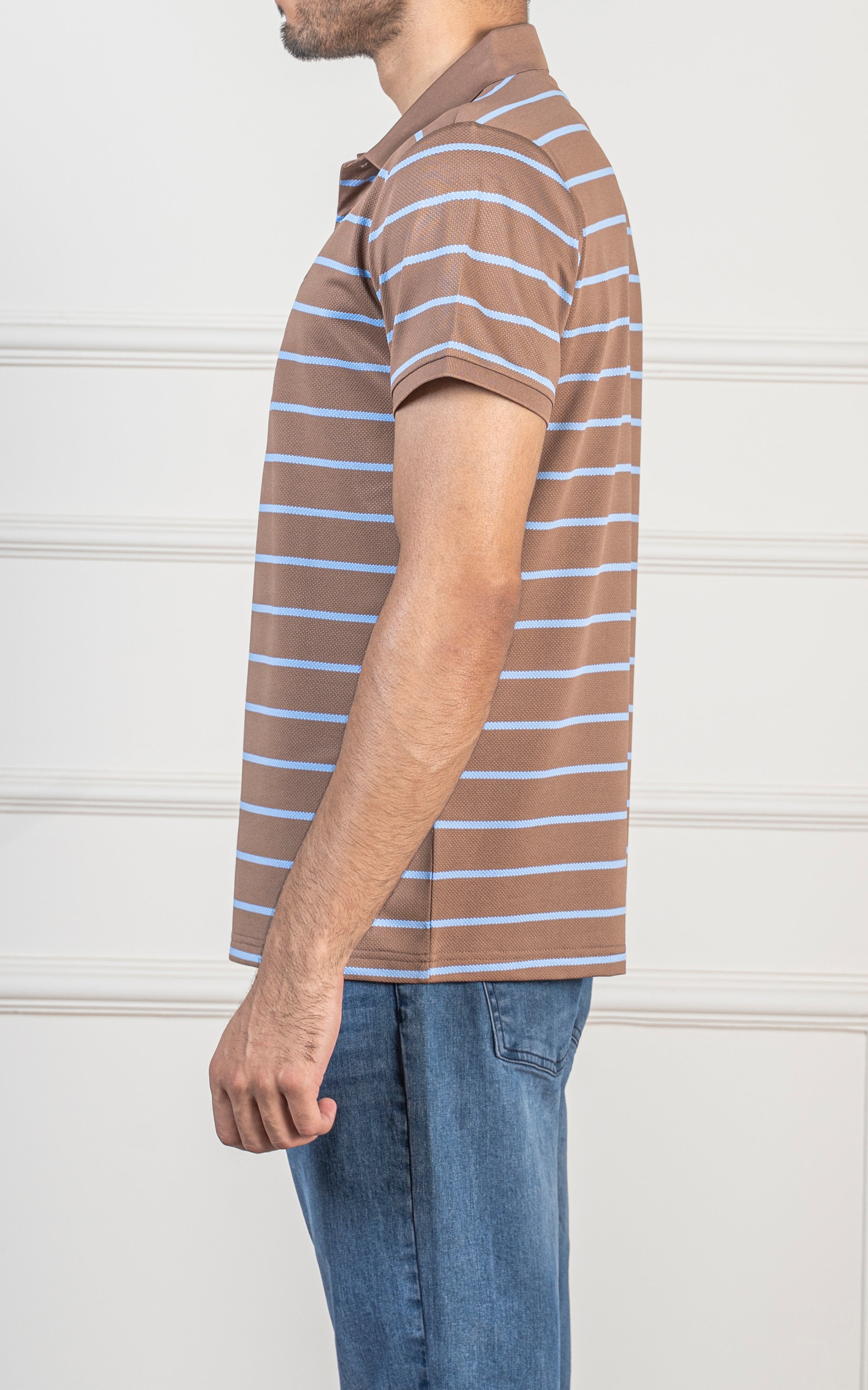 EXECUTIVE STRIPPED POLO SHIRT BROWN