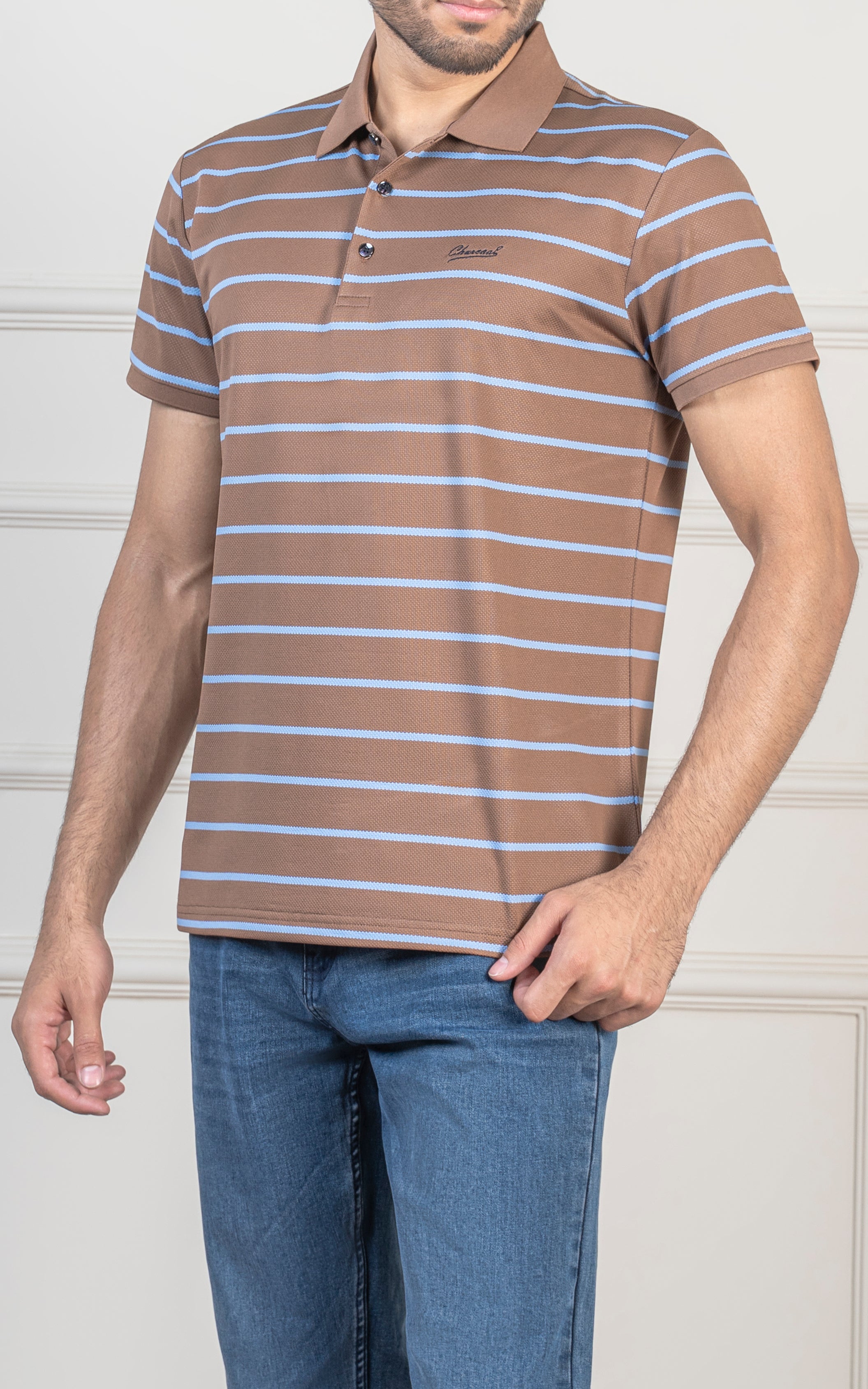 EXECUTIVE STRIPPED POLO SHIRT BROWN