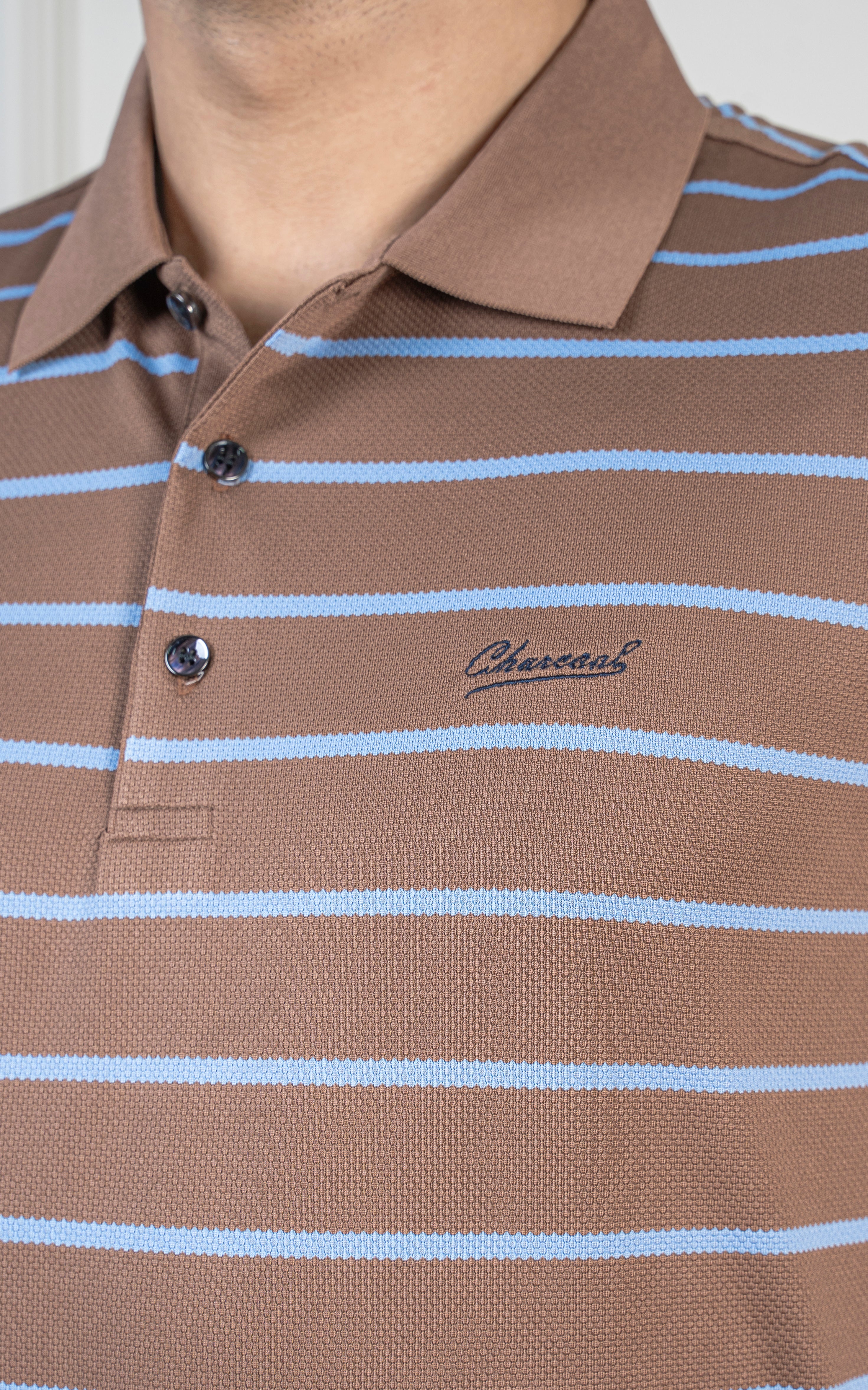 EXECUTIVE STRIPPED POLO SHIRT BROWN