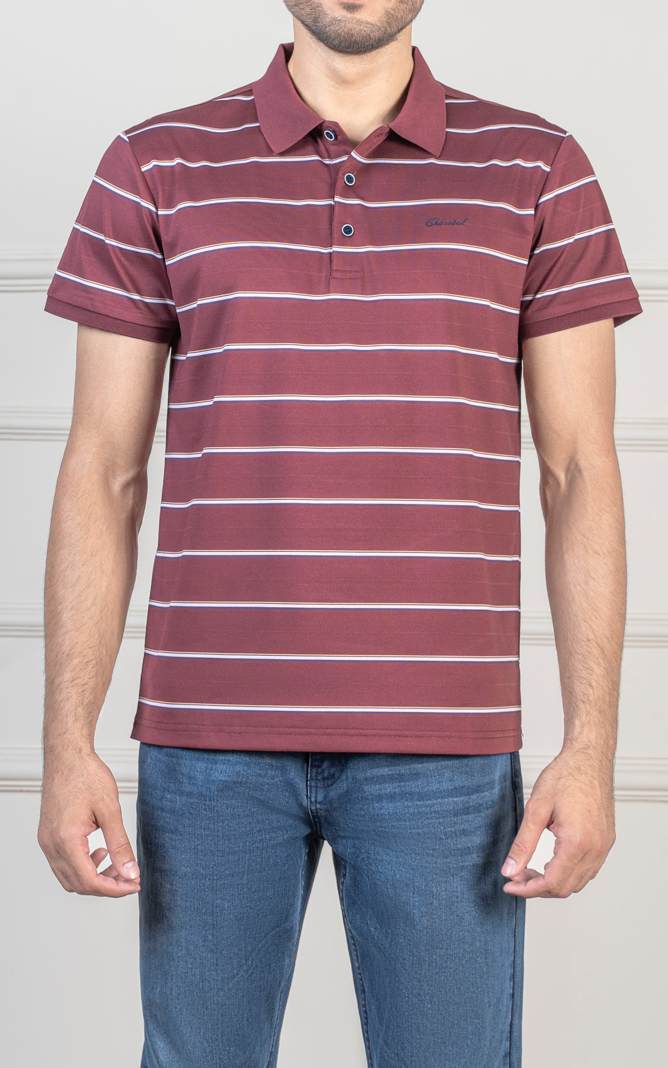 EXECUTIVE STRIPPED POLO SHIRT MAROON