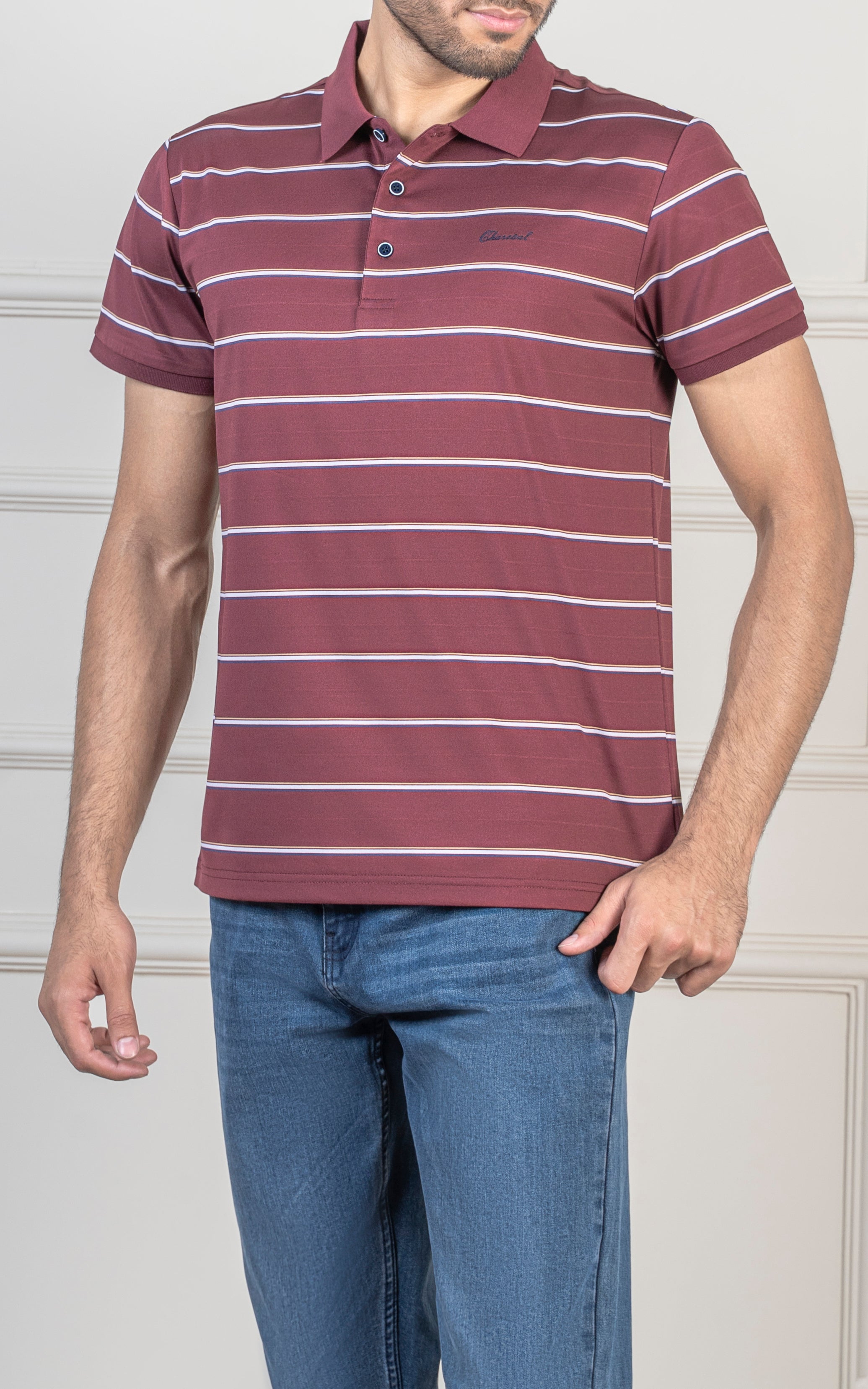 EXECUTIVE STRIPPED POLO SHIRT MAROON