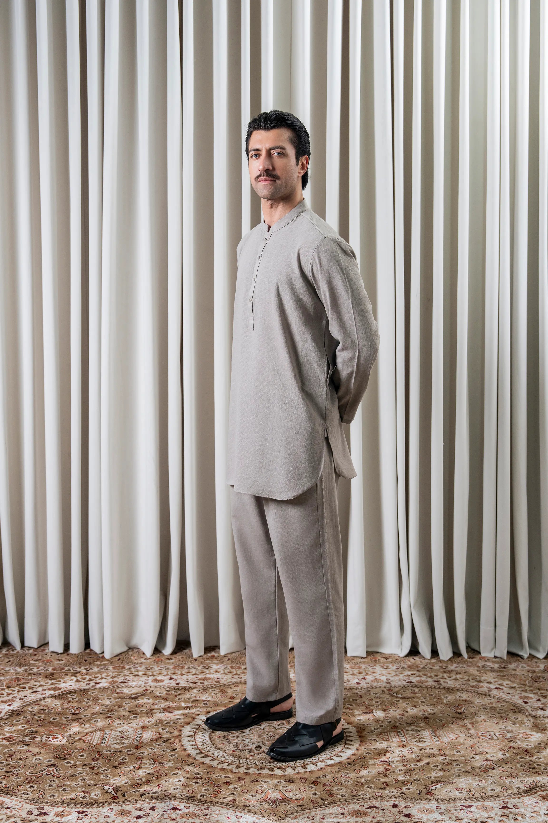 SELF TEXTURED KURTA PAJAMA - PREMIUM COLLECTION BEIGE