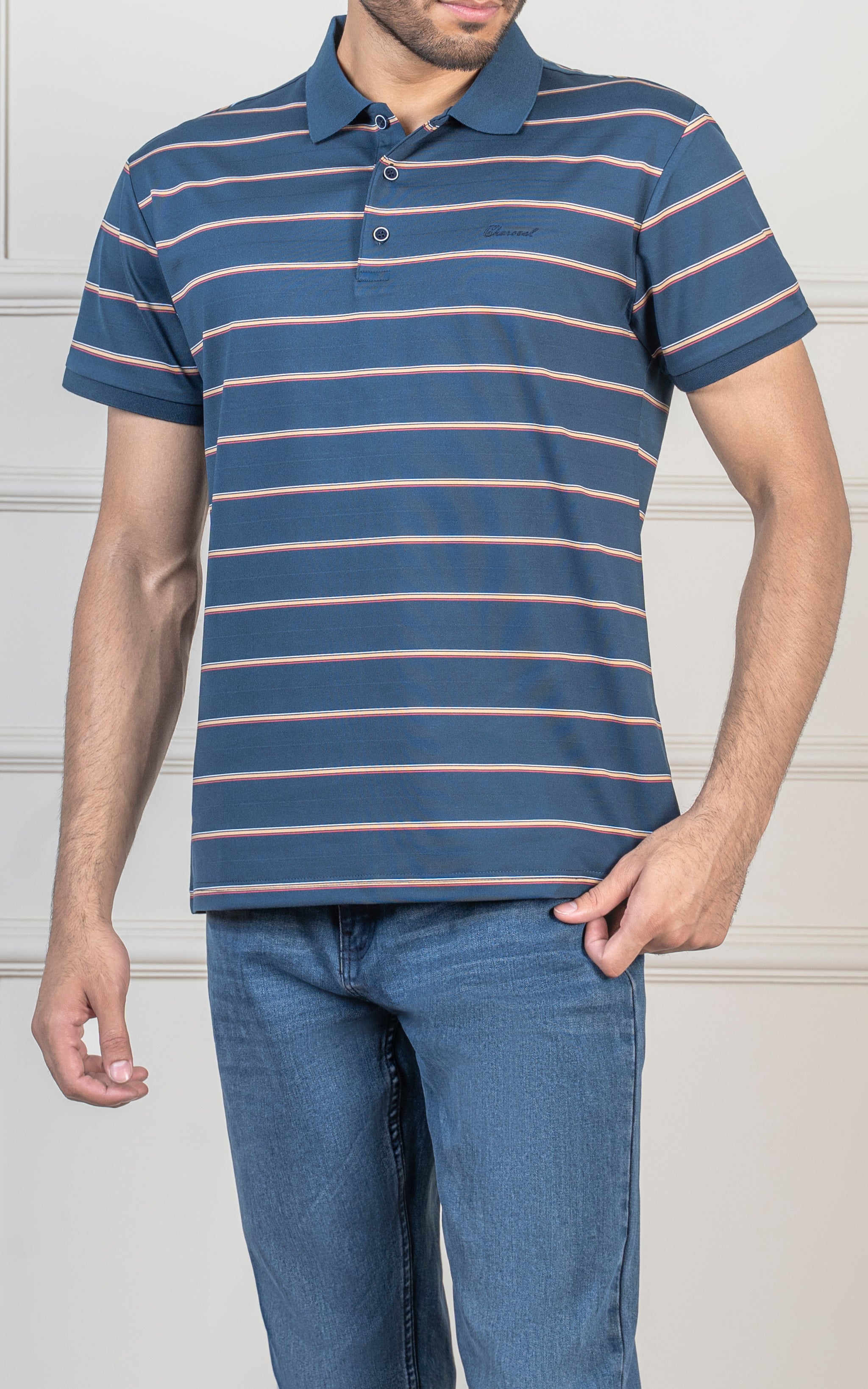 EXECUTIVE STRIPPED POLO SHIRT MAROON