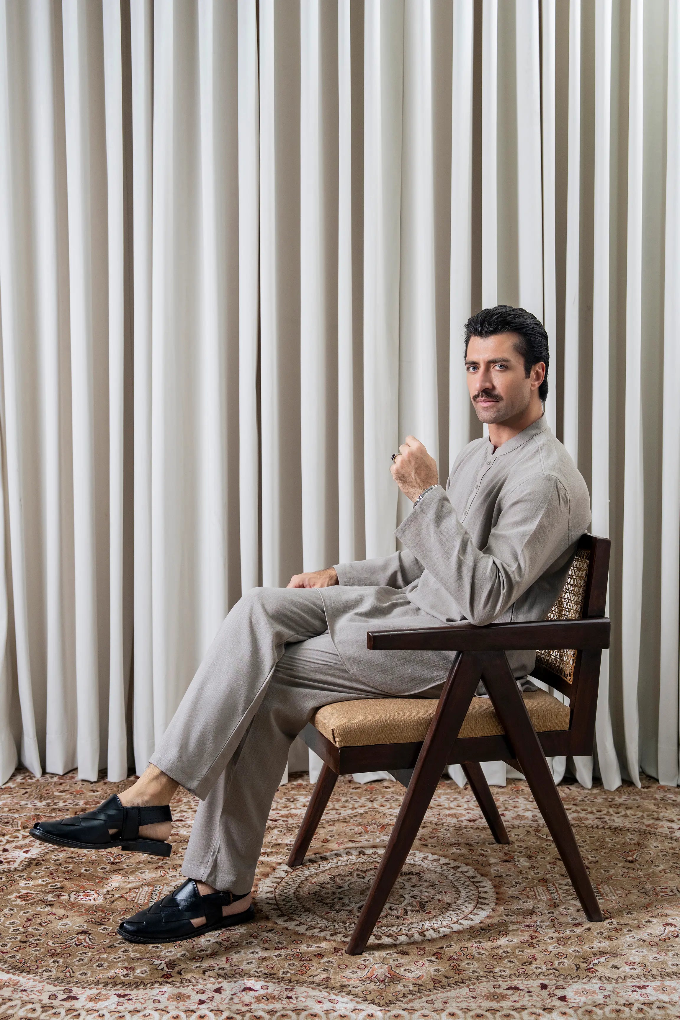 SELF TEXTURED KURTA PAJAMA - PREMIUM COLLECTION BEIGE